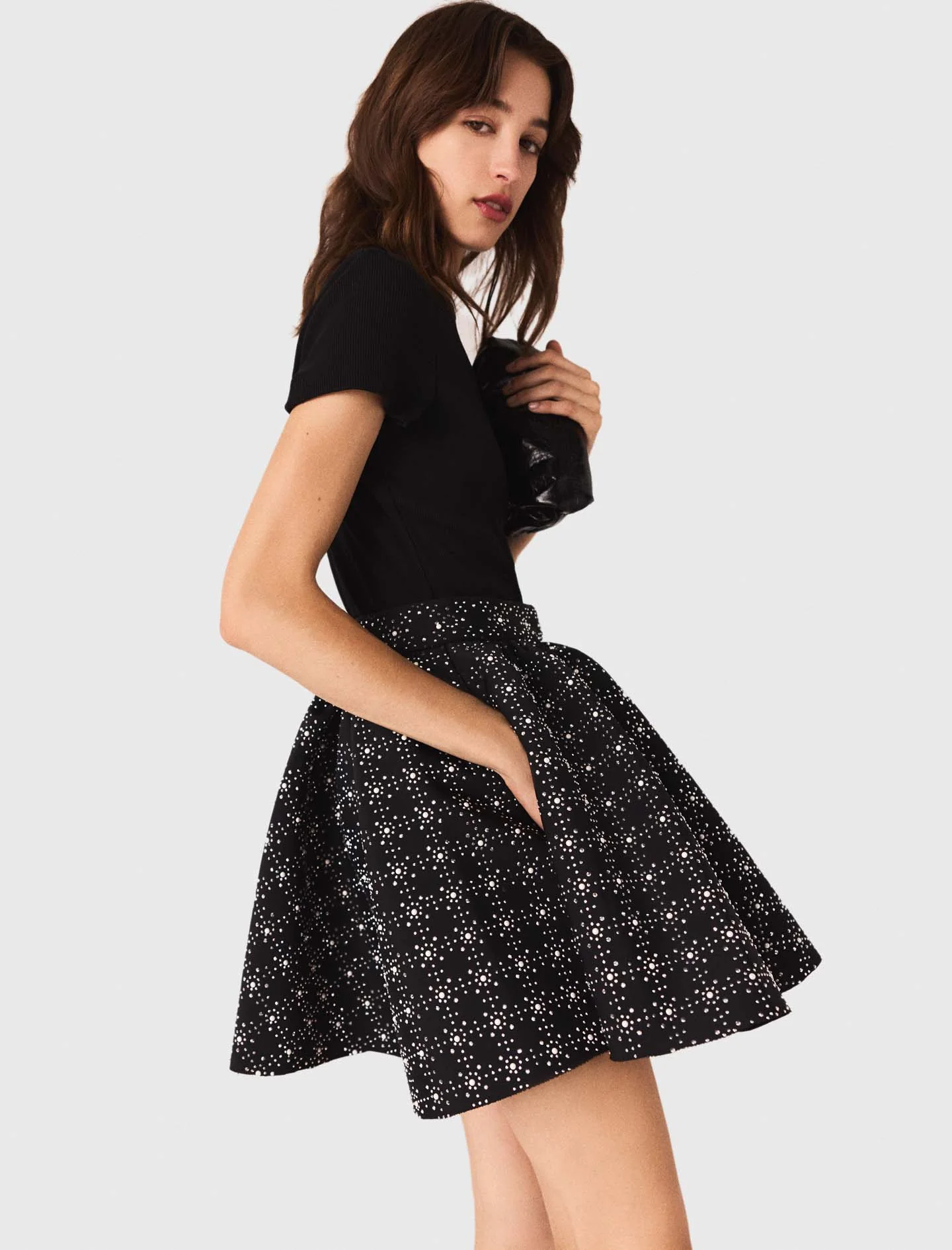 Pearl and rhinestone skater skirt Black - Image 4
