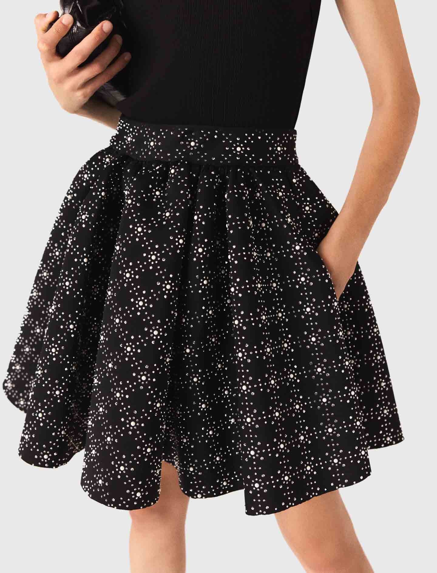 Pearl and rhinestone skater skirt Black - Image 6