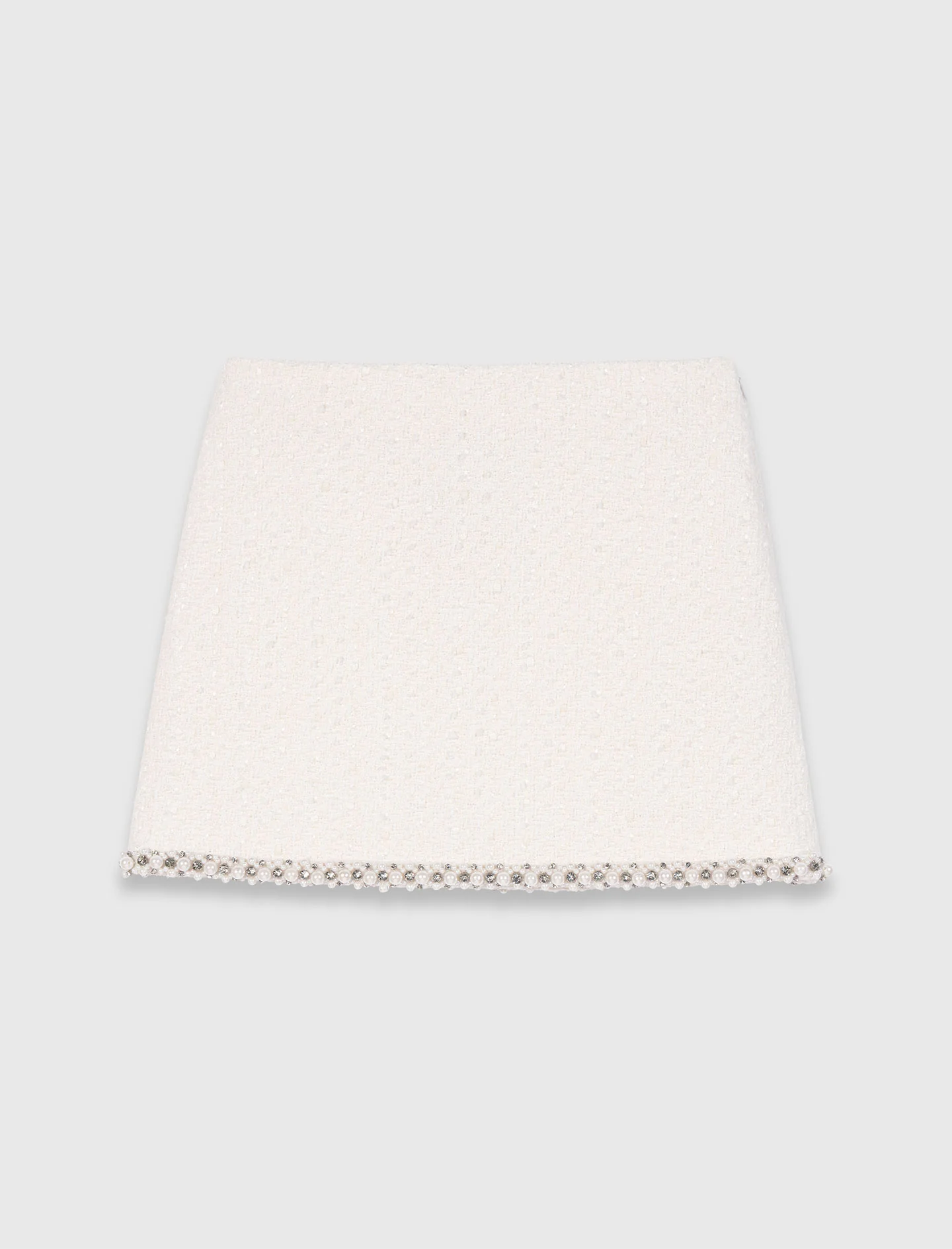 Pearl-Trim Tweed Skirt Ecru - Image 6