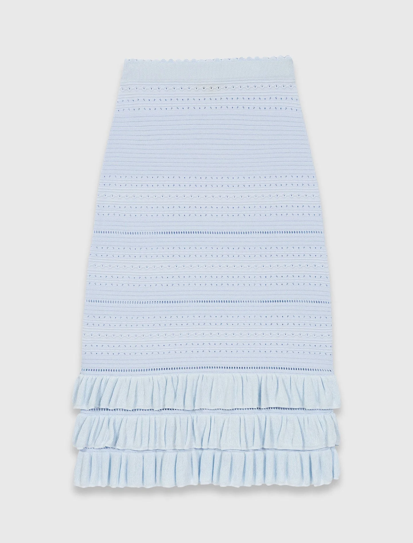 Long Ruffled Knit Skirt Blue Sky - Image 8