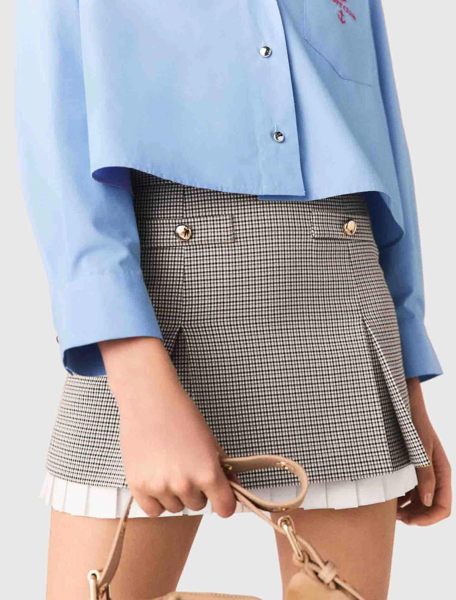 Pleated Skirt With Poplin Details Brown Checks - Image 6