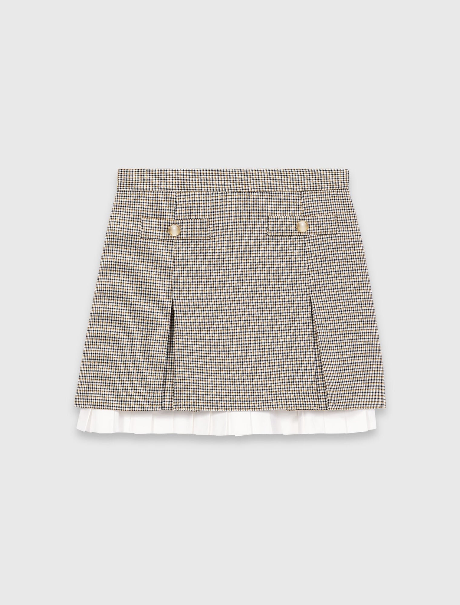 Pleated Skirt With Poplin Details Brown Checks - Image 8
