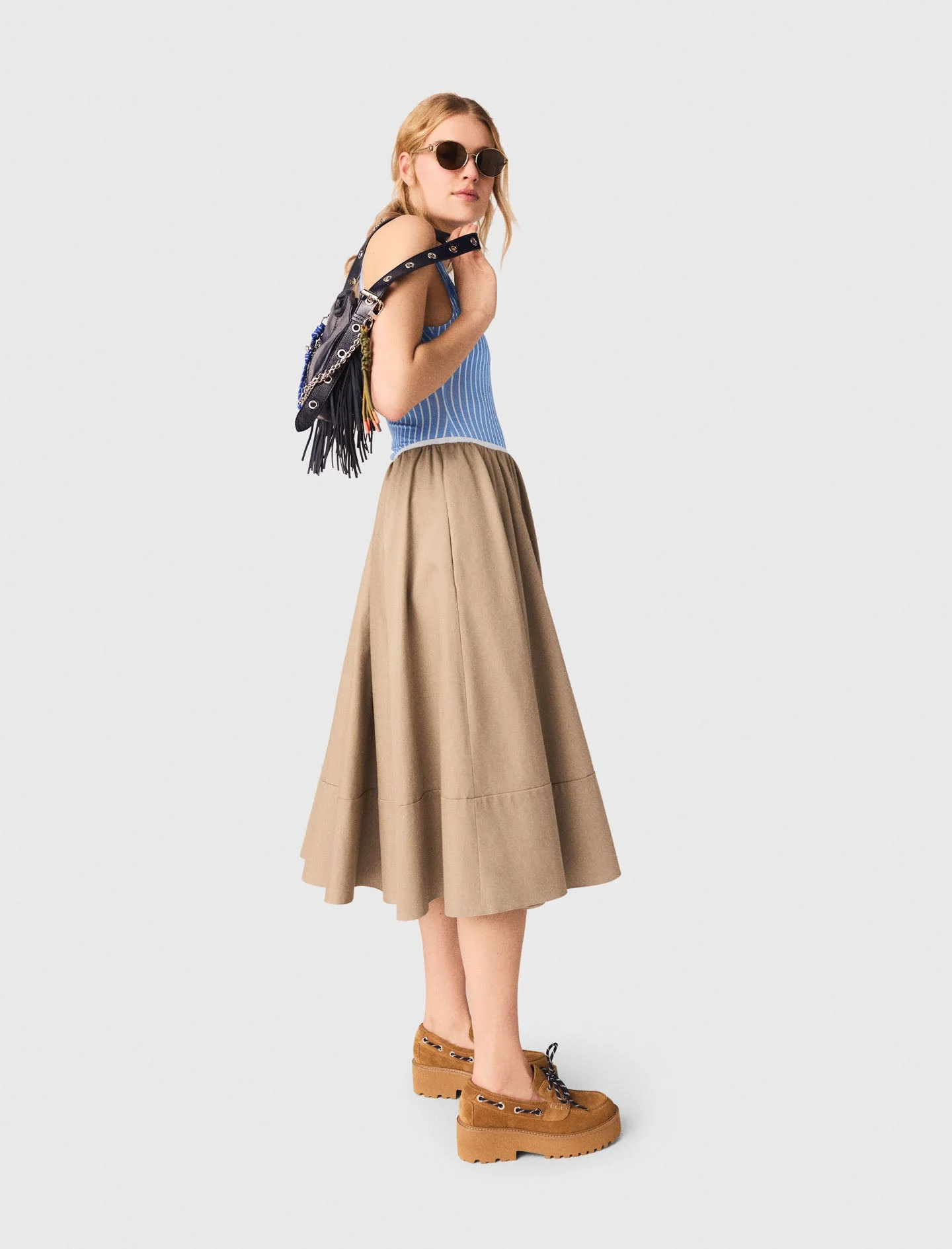 Mid-Length Cotton Skirt Mastic Beige - Image 2