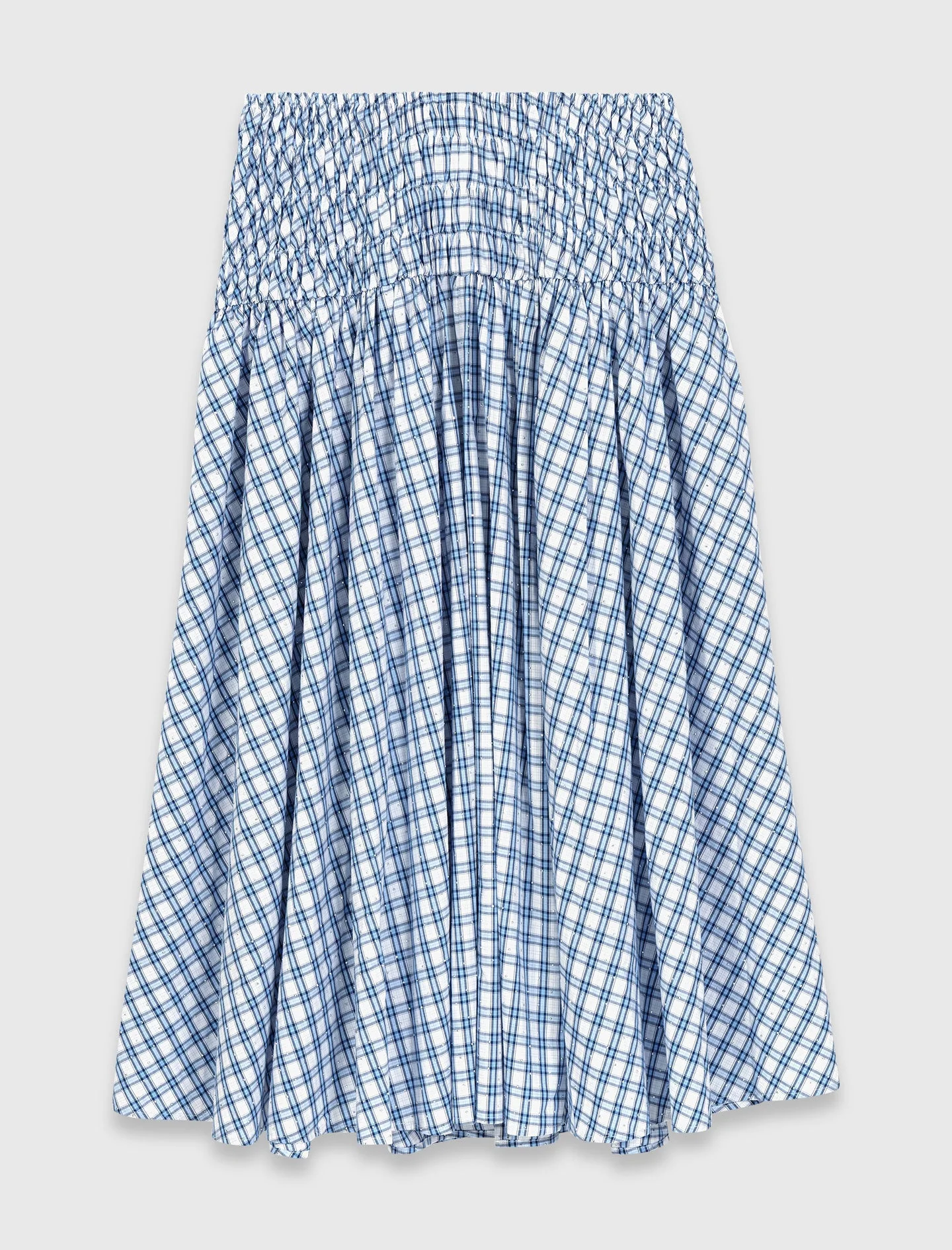 Rhinestone Cotton Maxi Skirt Blue Check Print - Image 8