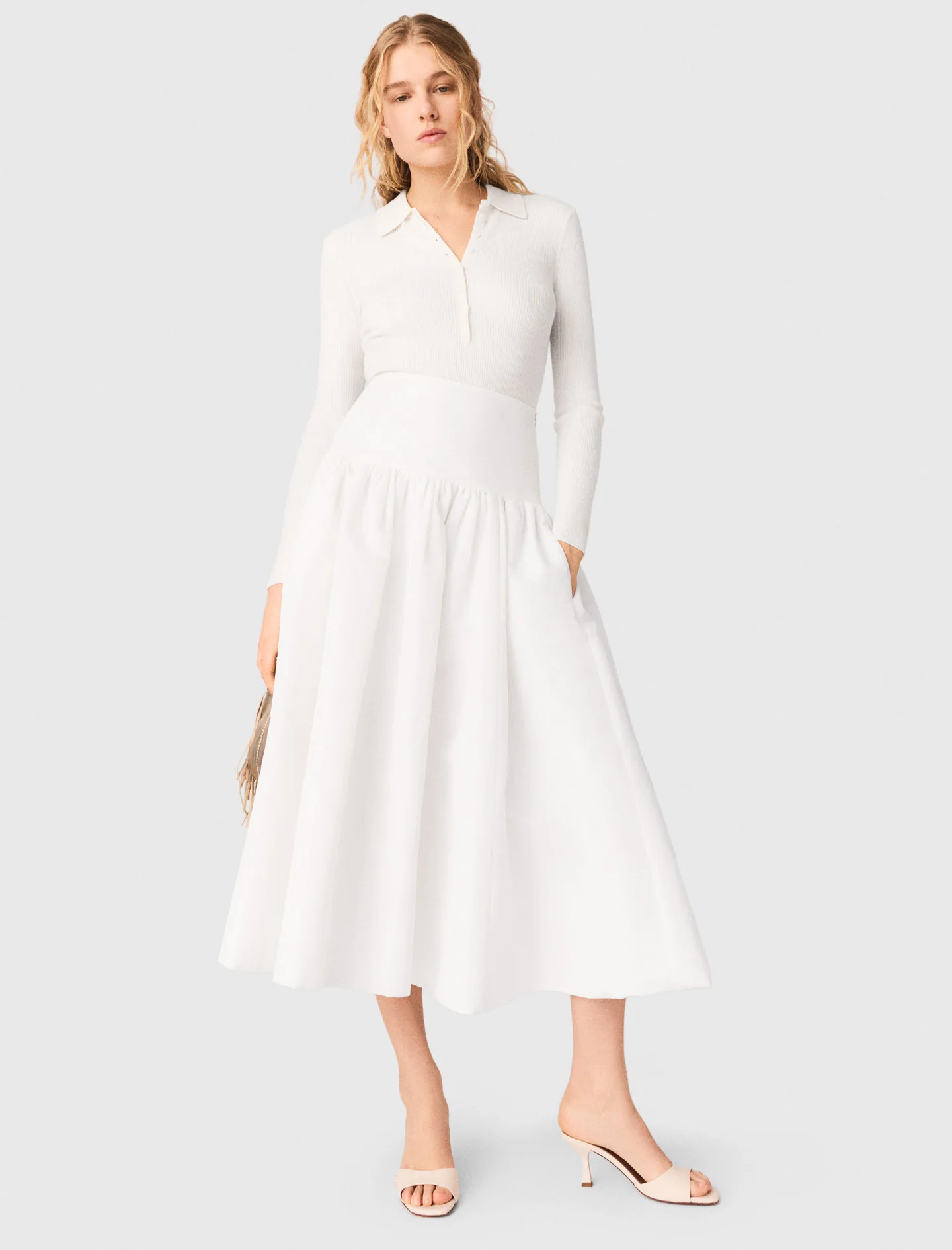 Long Taffeta Skirt White - Image 2