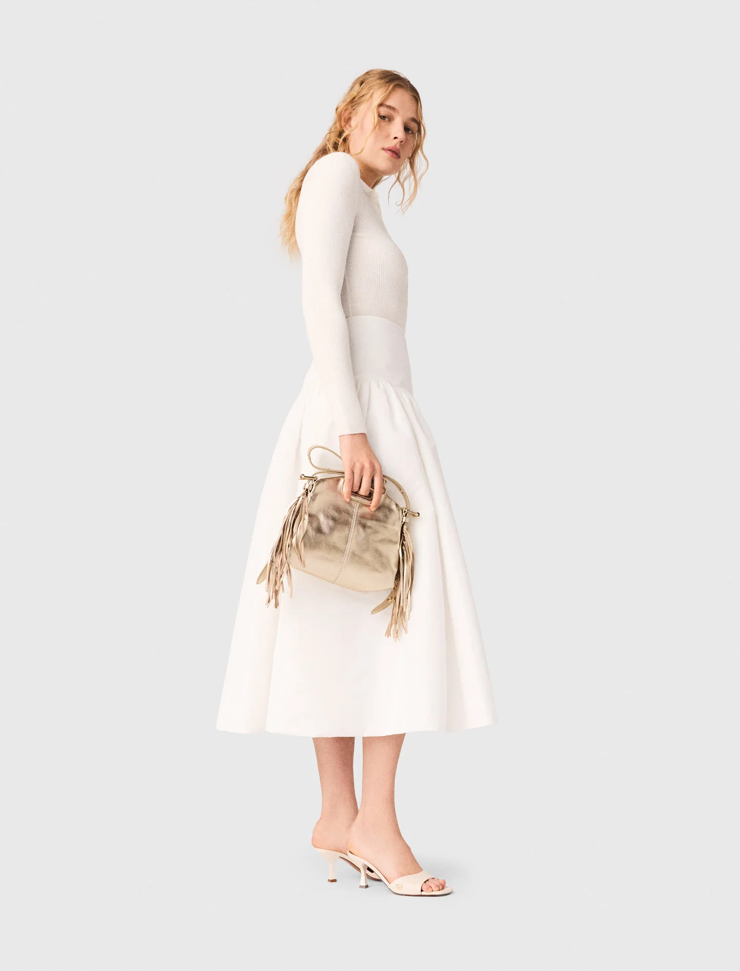 Long Taffeta Skirt White - Image 4