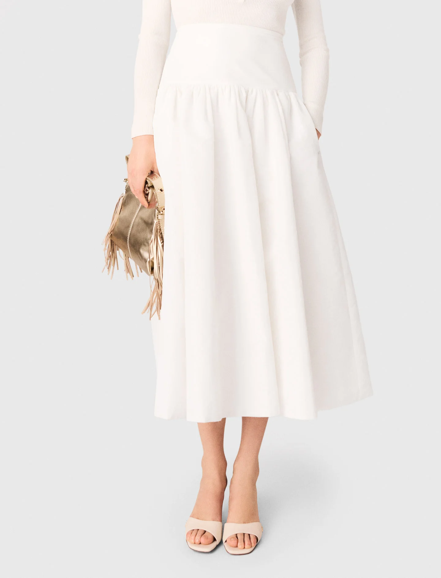 Long Taffeta Skirt White - Image 6