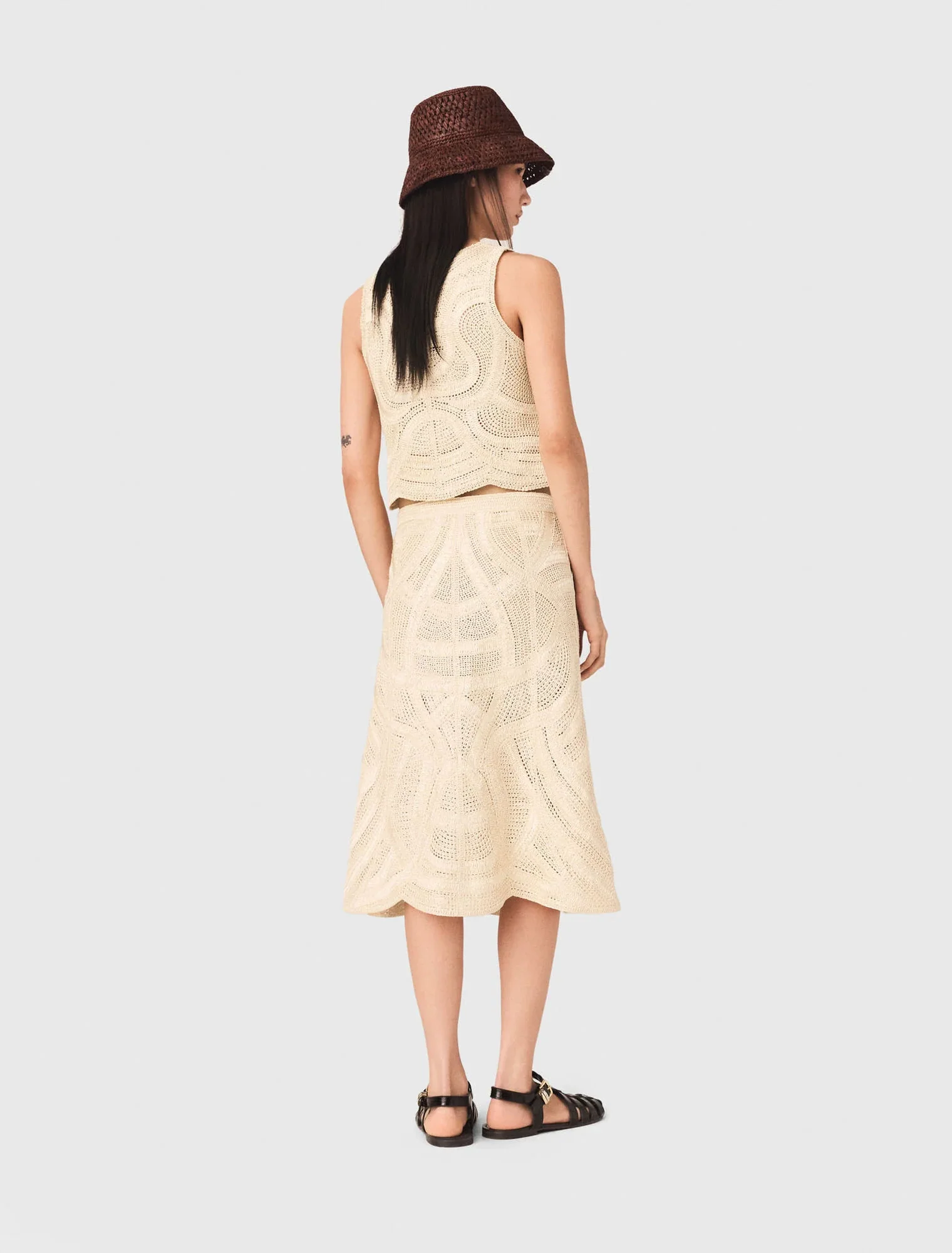 Long Crochet Skirt Beige - Image 3