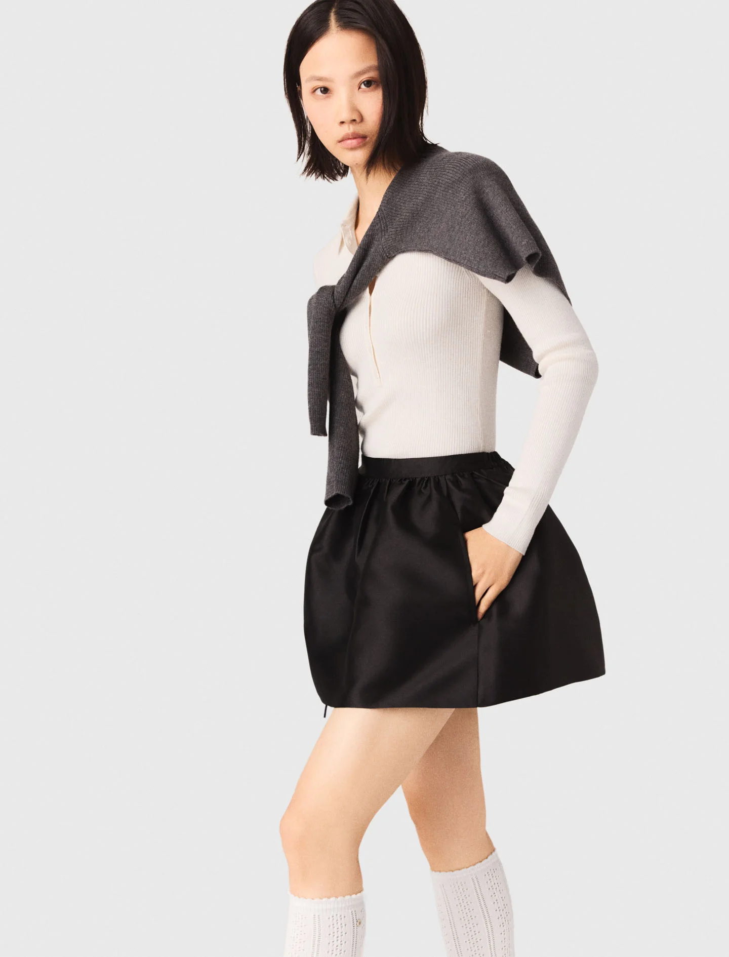 Short Taffeta Bubble Skirt Black - Image 4