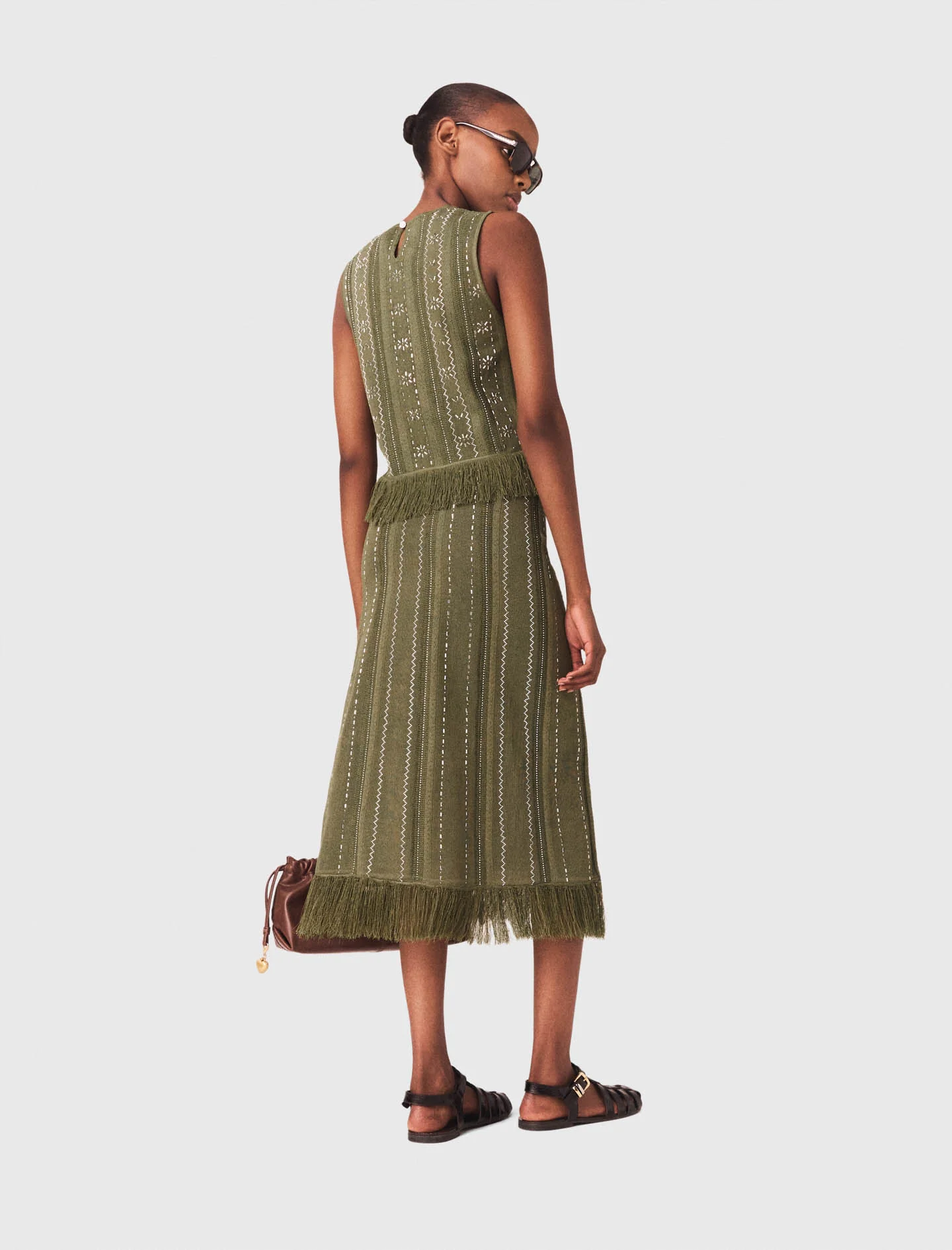 Knit Skirt With Rhinestone Flowers Khaki - Image 3