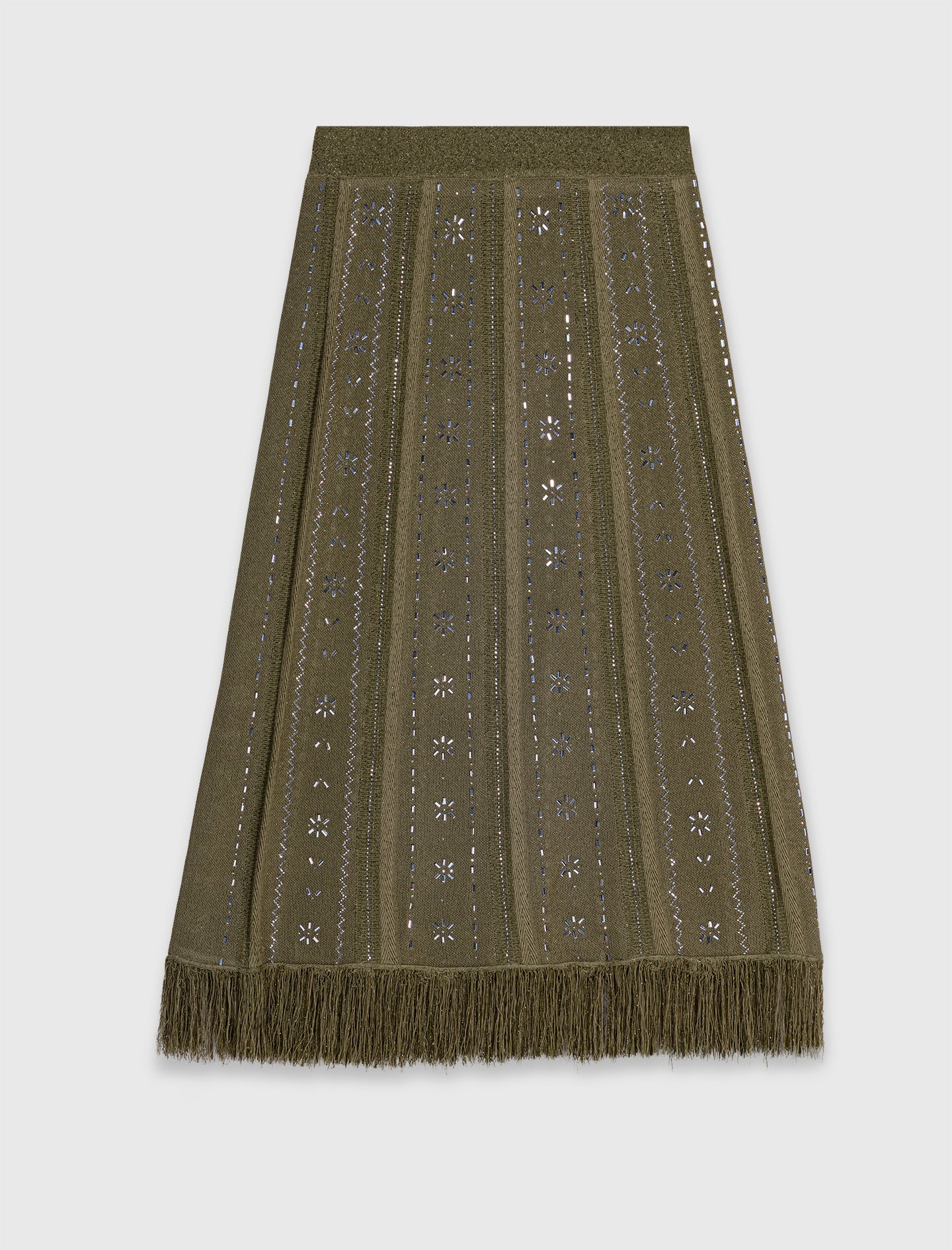 Knit Skirt With Rhinestone Flowers Khaki - Image 7