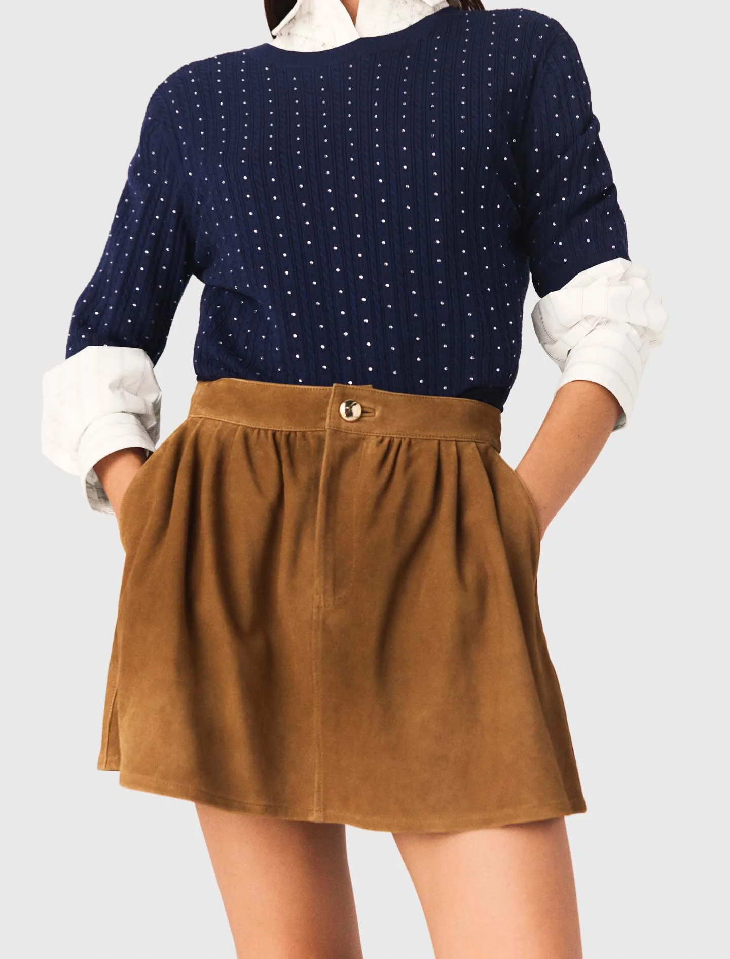 Short Suede Skirt Camel - Image 4