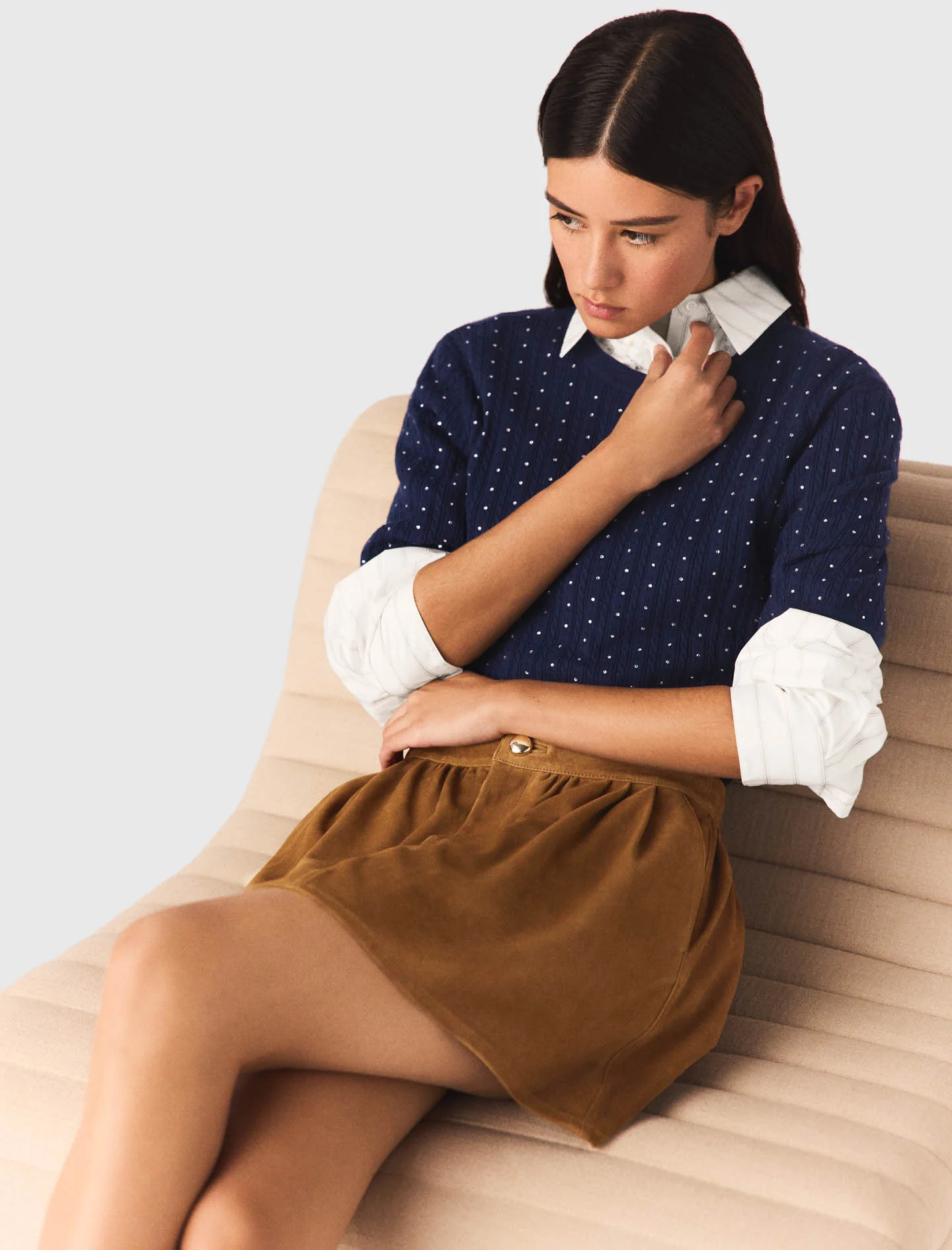 Short Suede Skirt Camel - Image 5