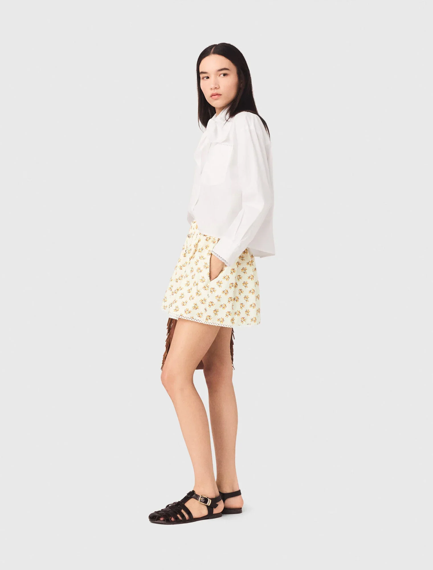 Printed Skirt With Rickrack Trim Yellow Small Flowers Print - Image 2
