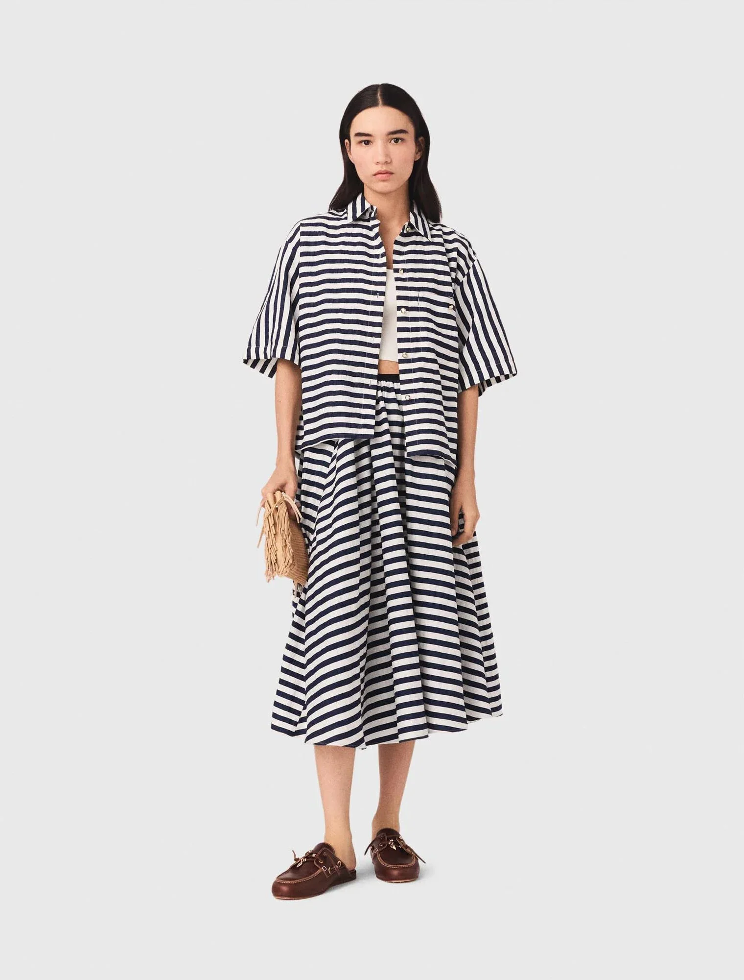 Linen-Blend Midi Skirt White/Blue - Image 5
