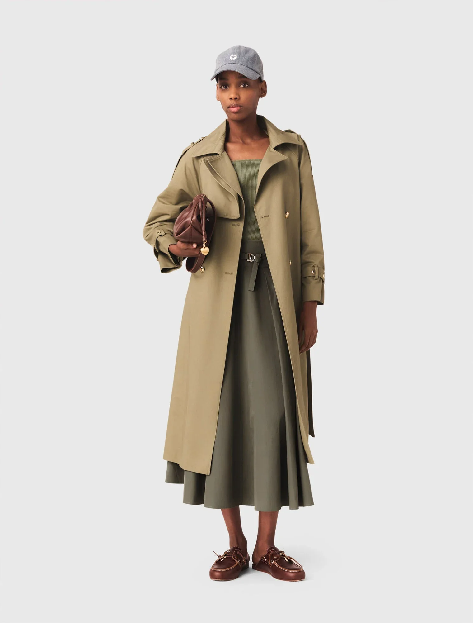 Removable Collar Stud Trench Coat Khaki