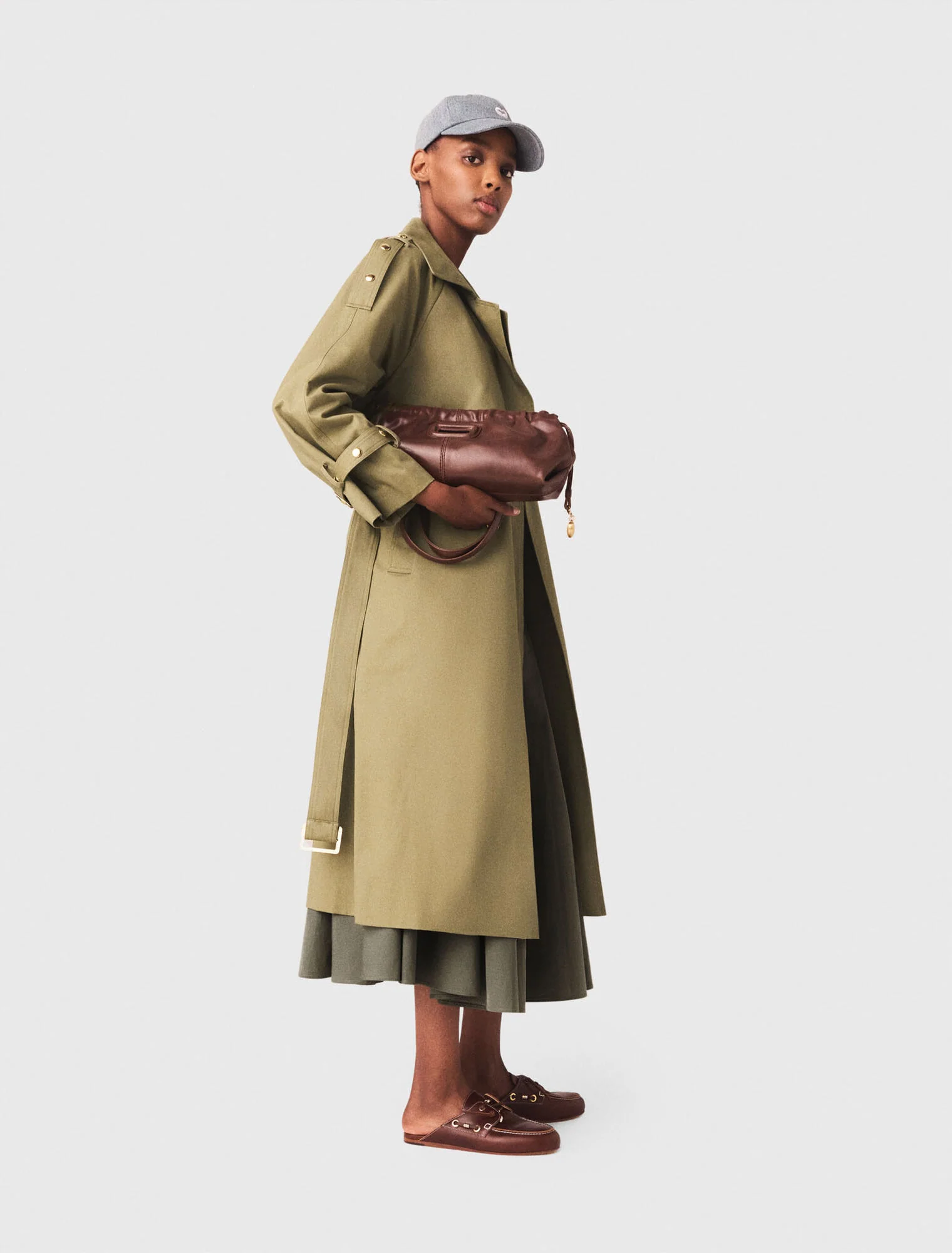 Removable Collar Stud Trench Coat Khaki - Image 2