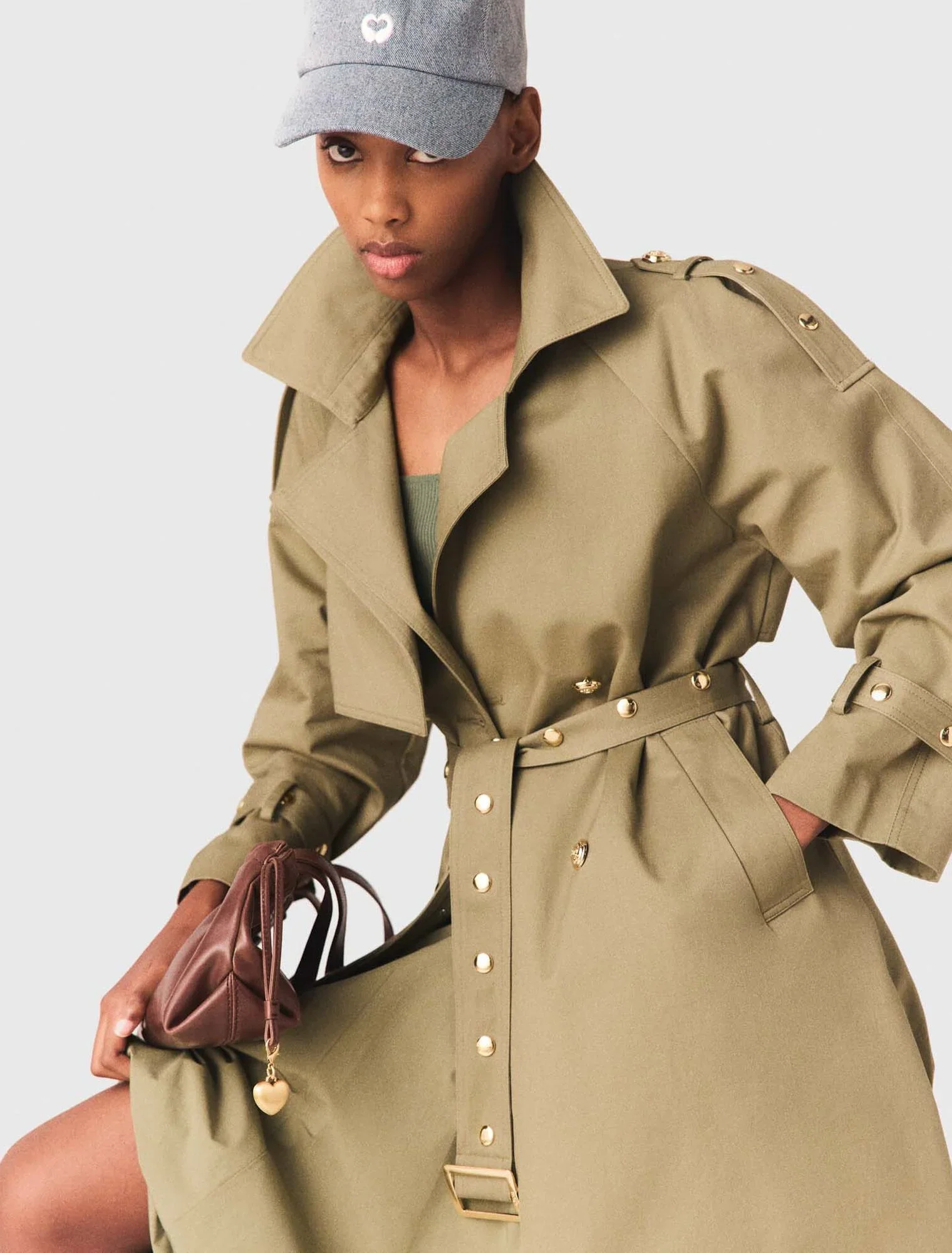 Removable Collar Stud Trench Coat Khaki - Image 4