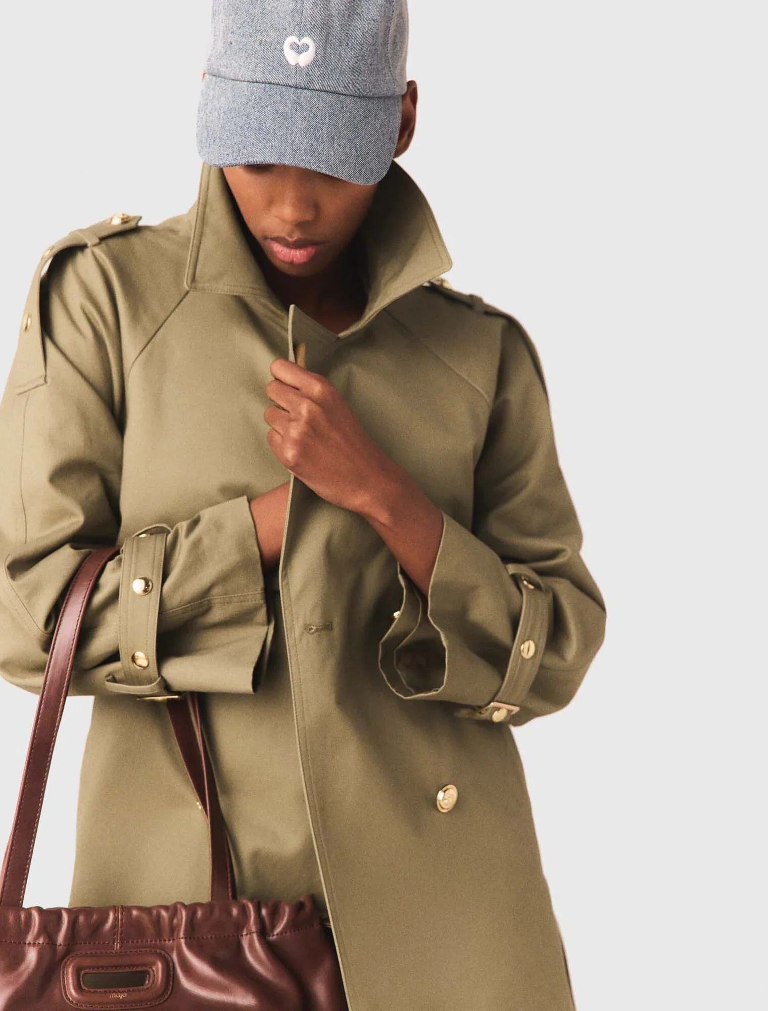 Removable Collar Stud Trench Coat Khaki - Image 5