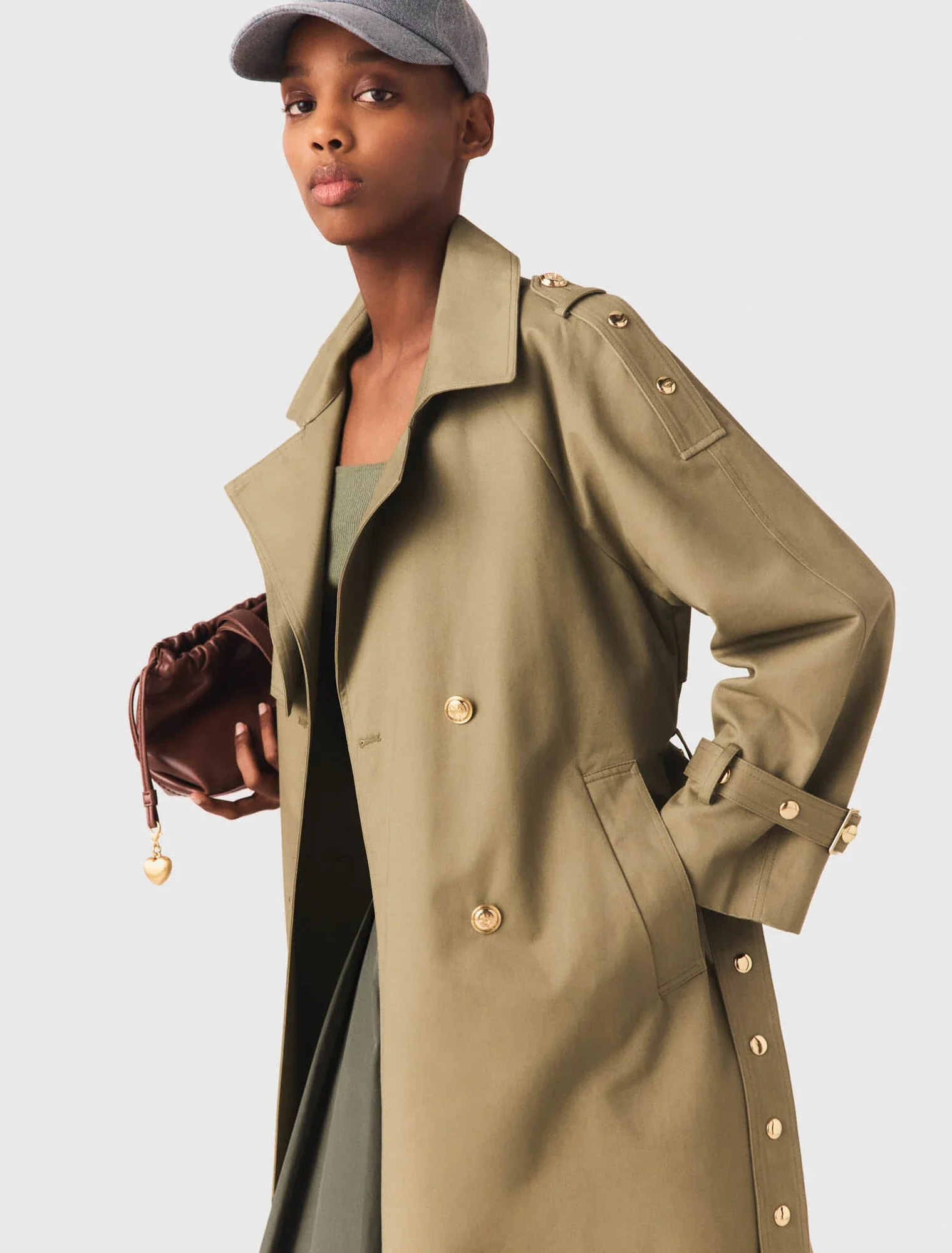 Removable Collar Stud Trench Coat Khaki - Image 6