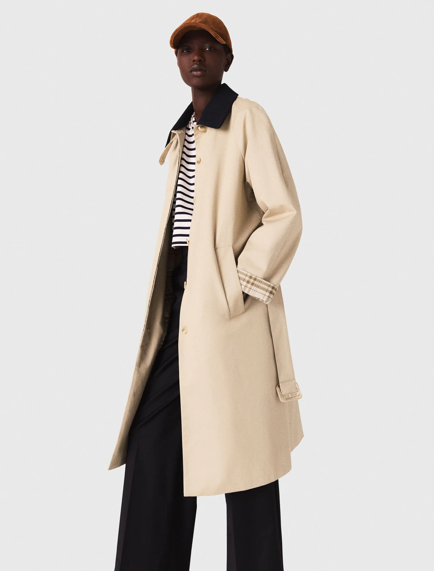 Contrast sleeve and collar trench Beige - Image 5