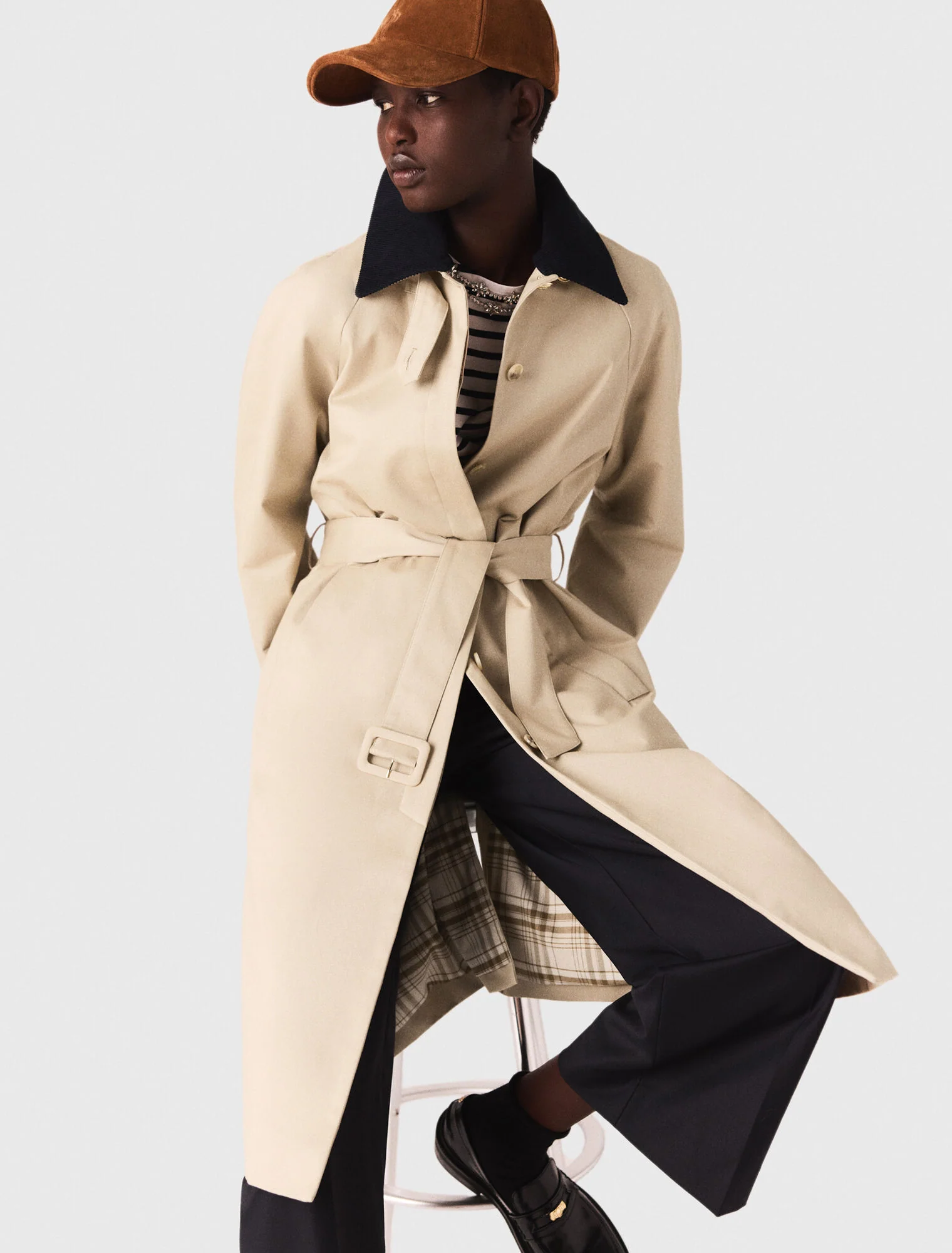 Contrast sleeve and collar trench Beige - Image 6