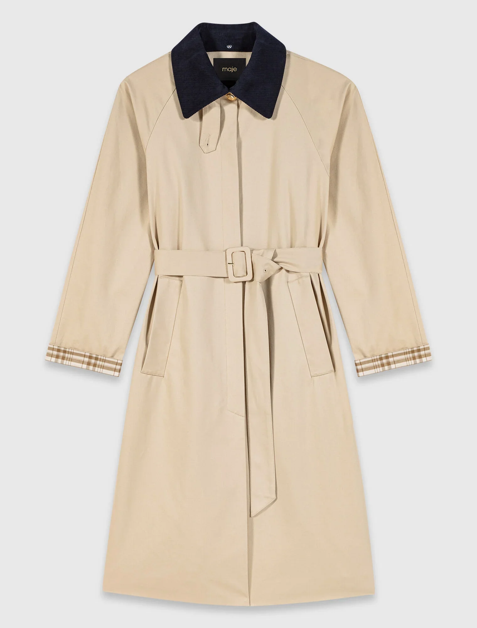Contrast sleeve and collar trench Beige - Image 7
