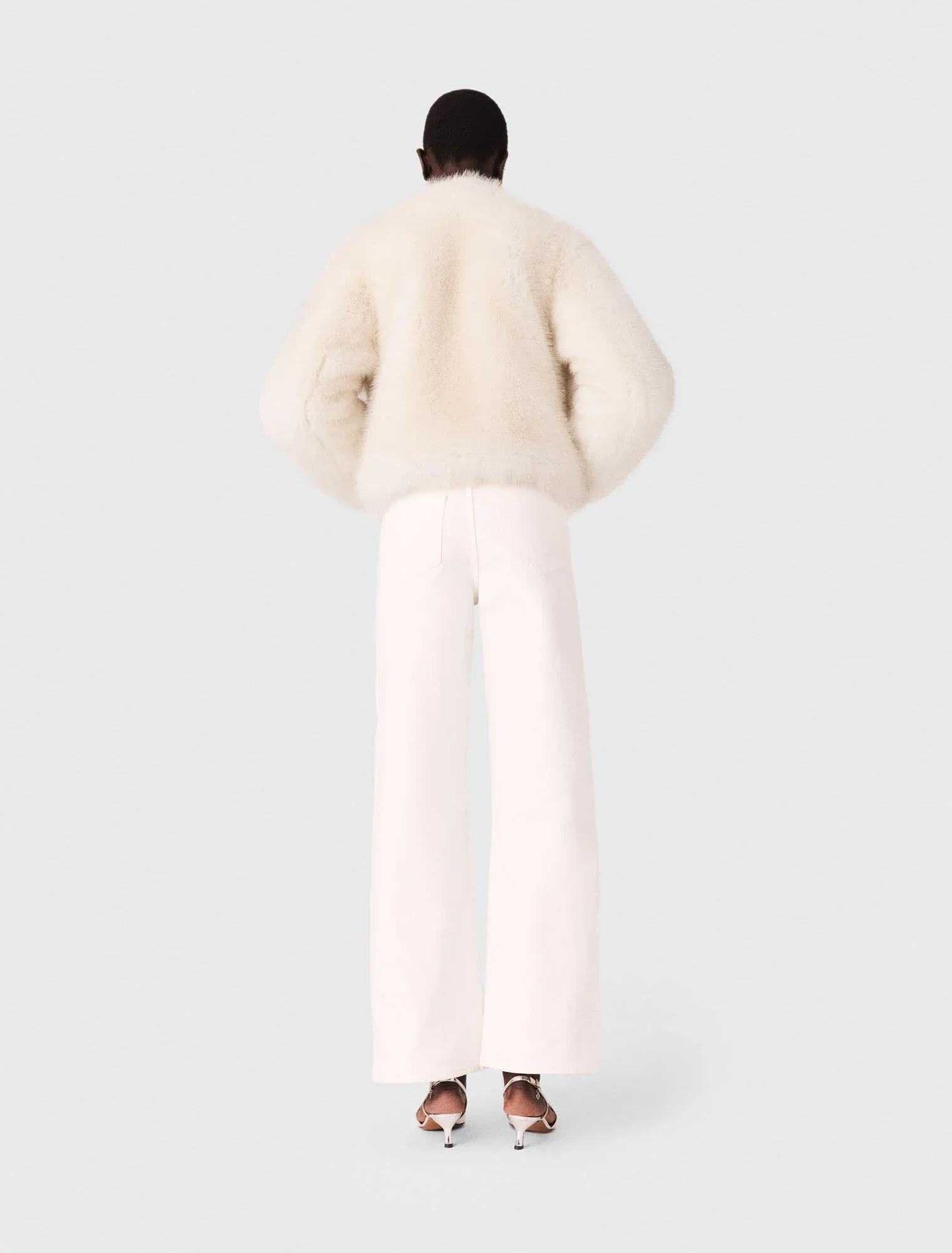Short faux fur jacket Ivory - Image 3