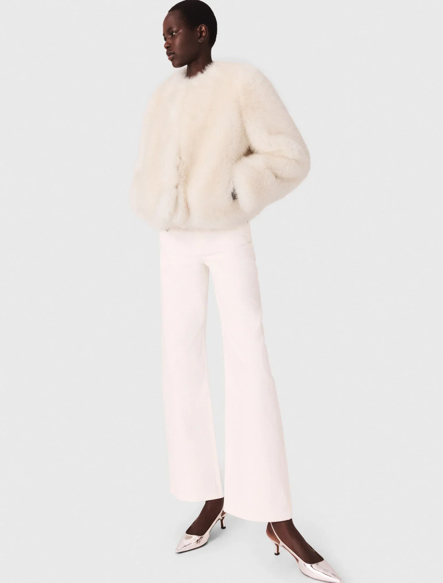 Short faux fur jacket Ivory - Image 5