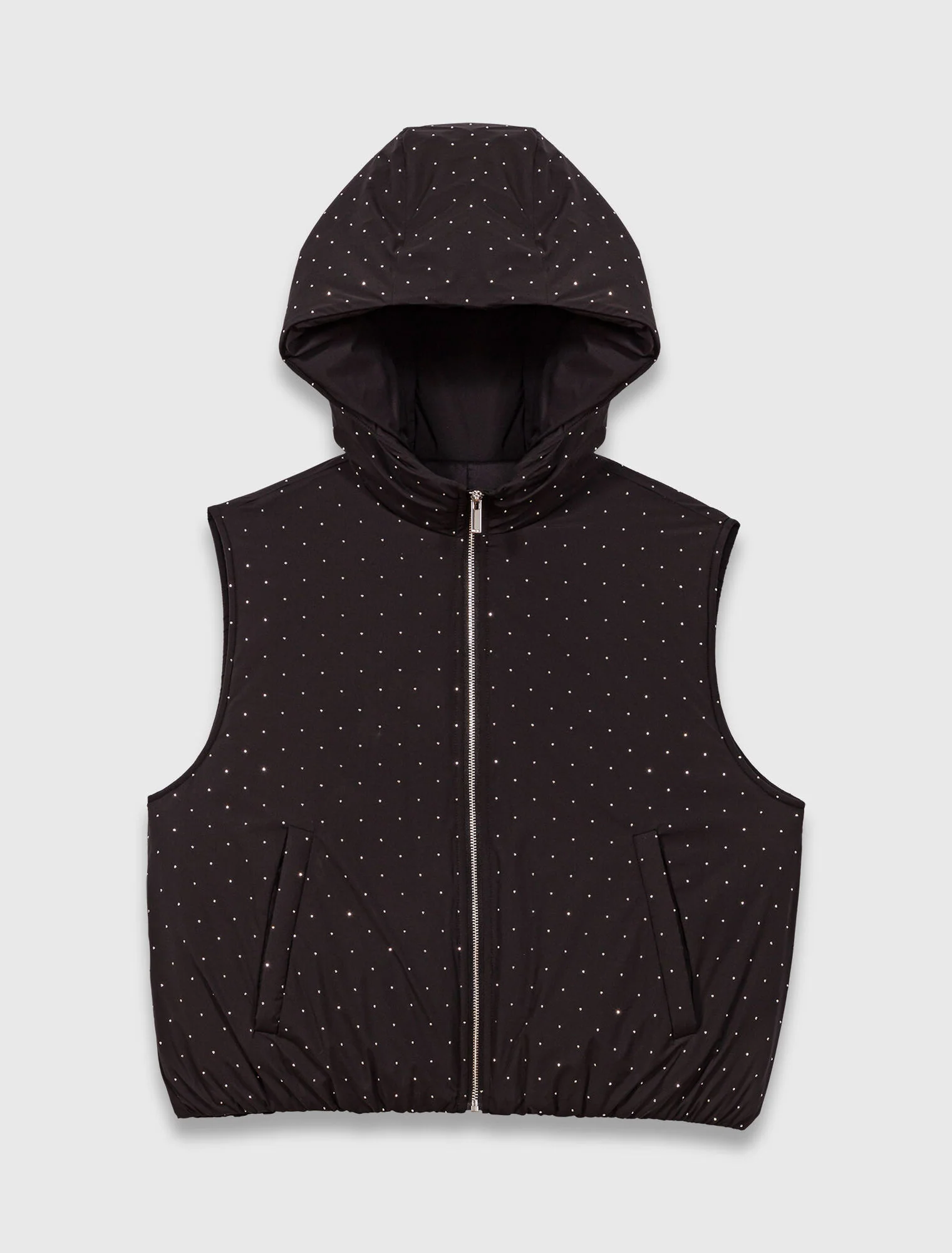 Rhinestone sleeveless puffer jacket Black - Image 7