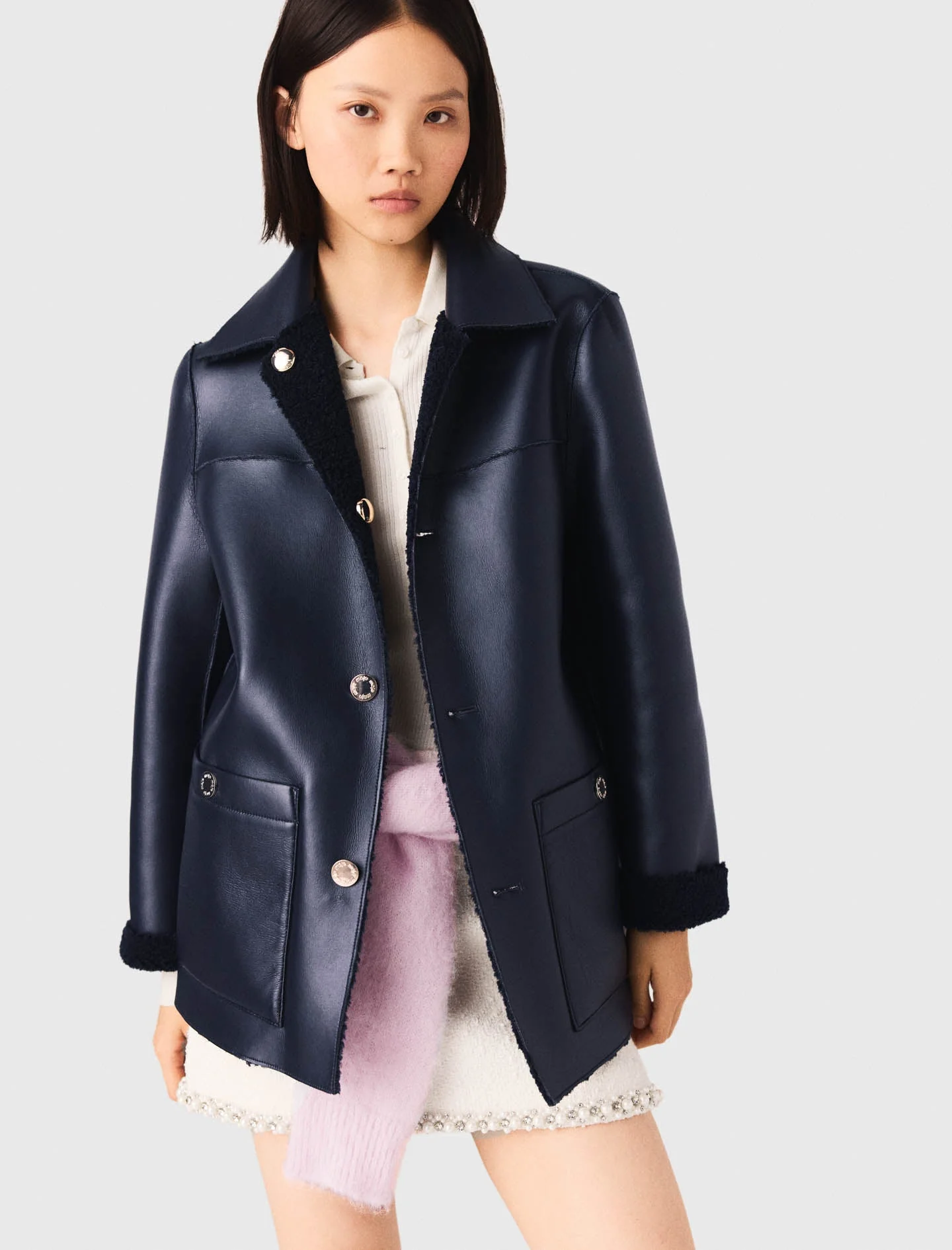 Reversible Faux Shearling Navy - Image 5
