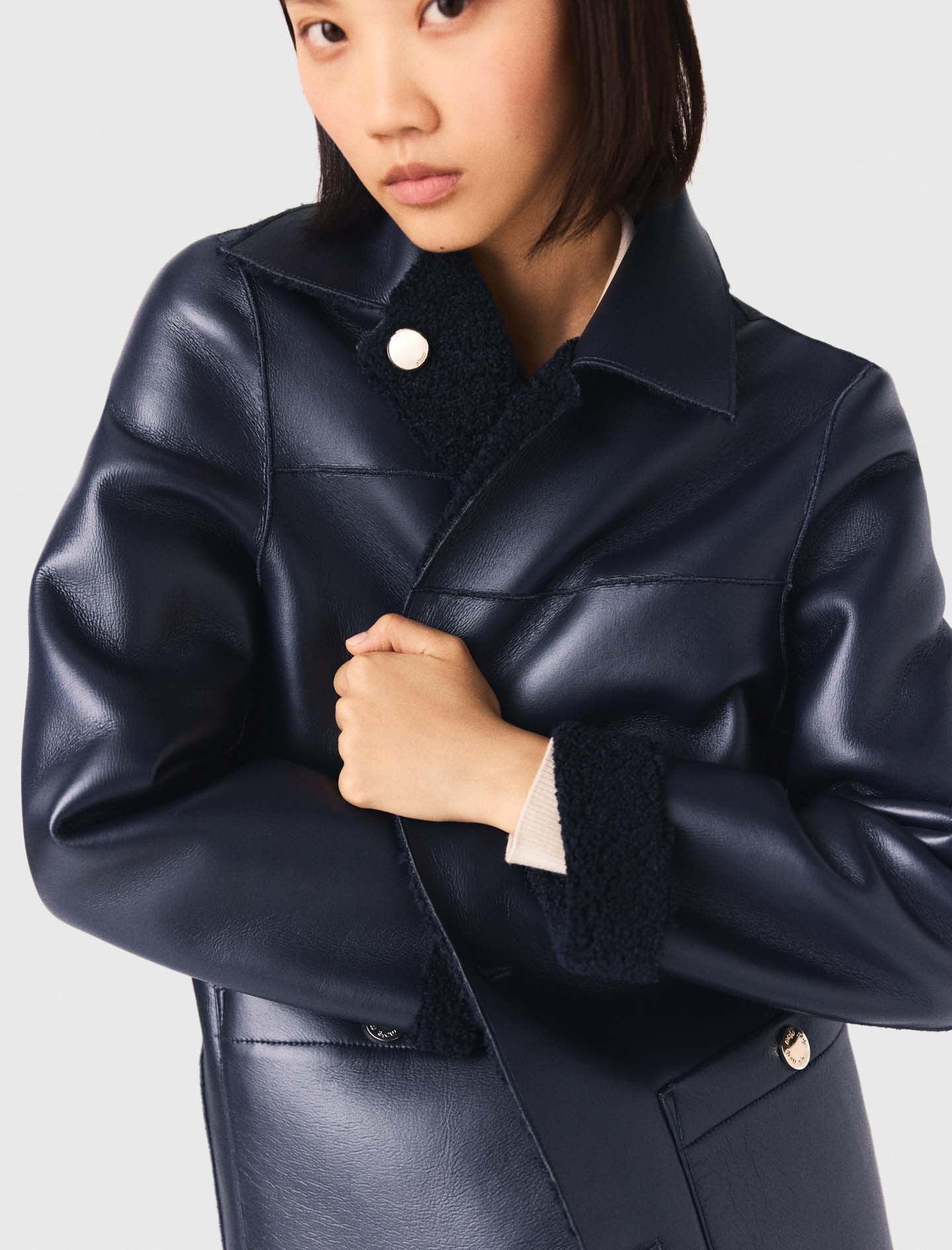 Reversible Faux Shearling Navy - Image 7