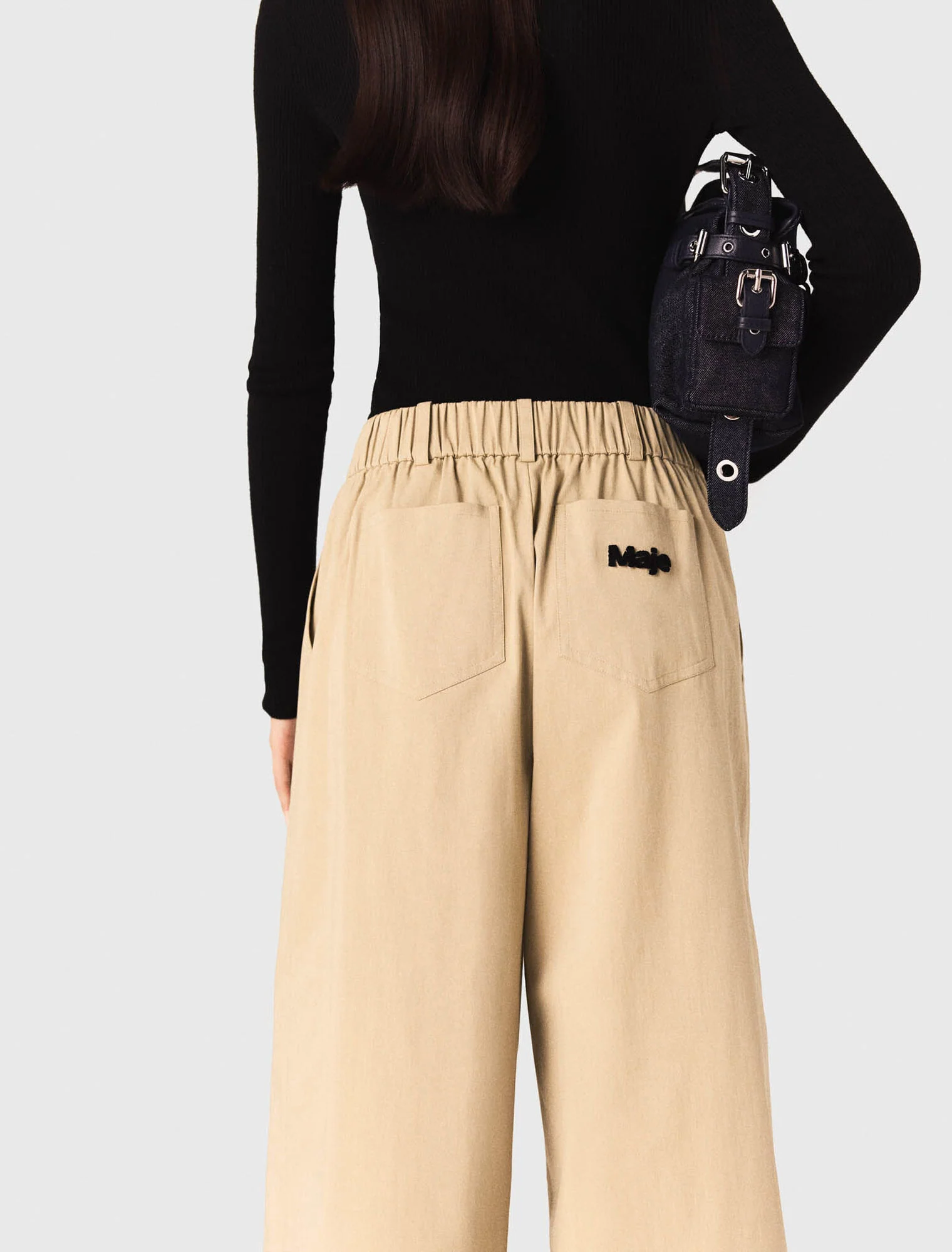 Wide-leg cotton trousers Beige Light - Image 7
