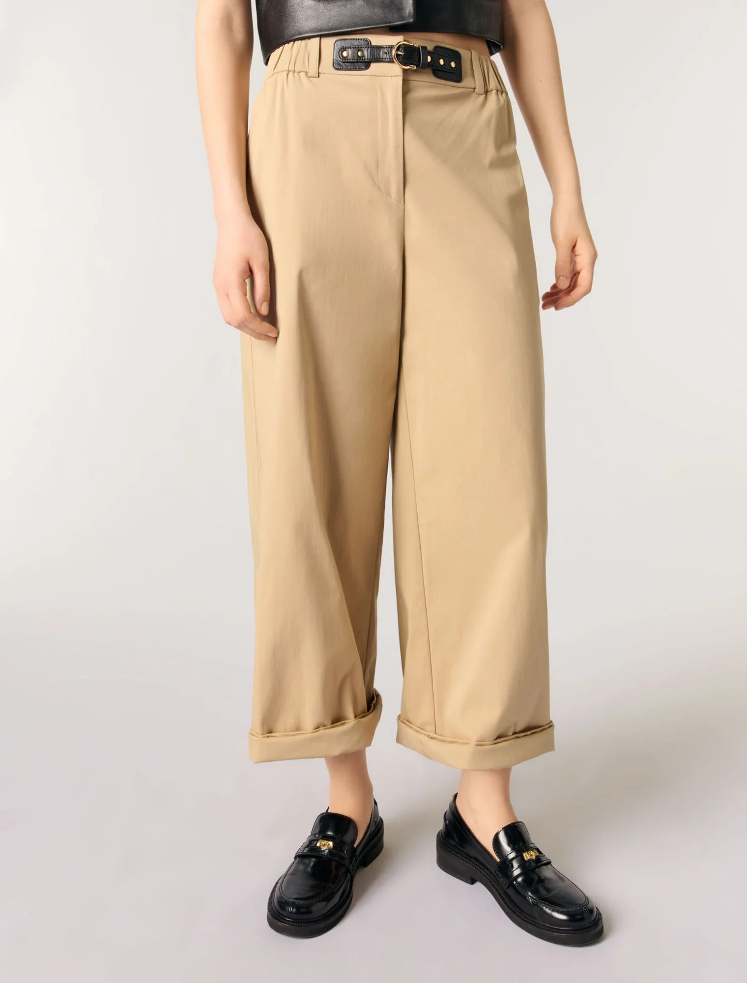 Wide-leg cotton trousers Beige Light - Image 8