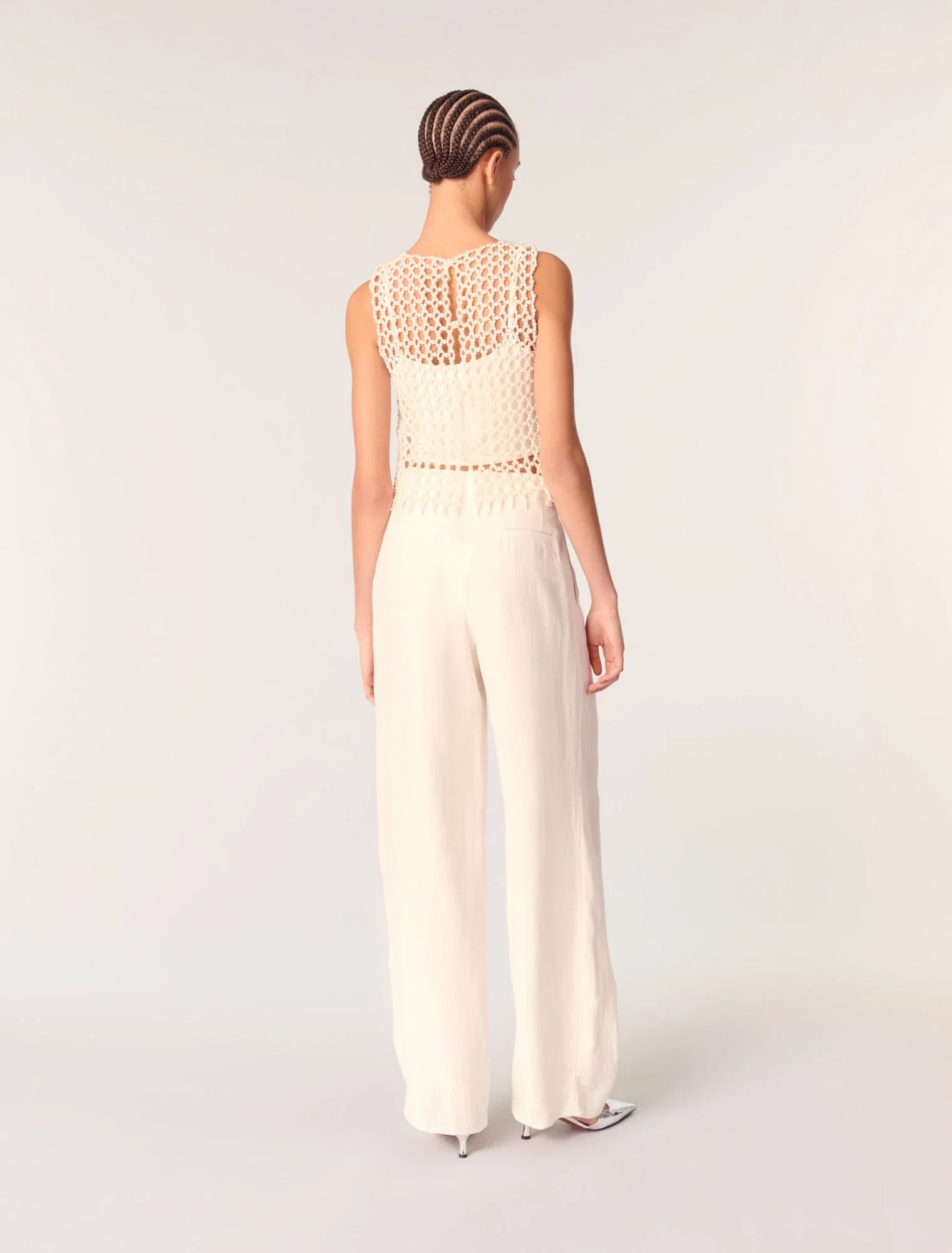Wide-leg suit trousers Ecru - Image 3