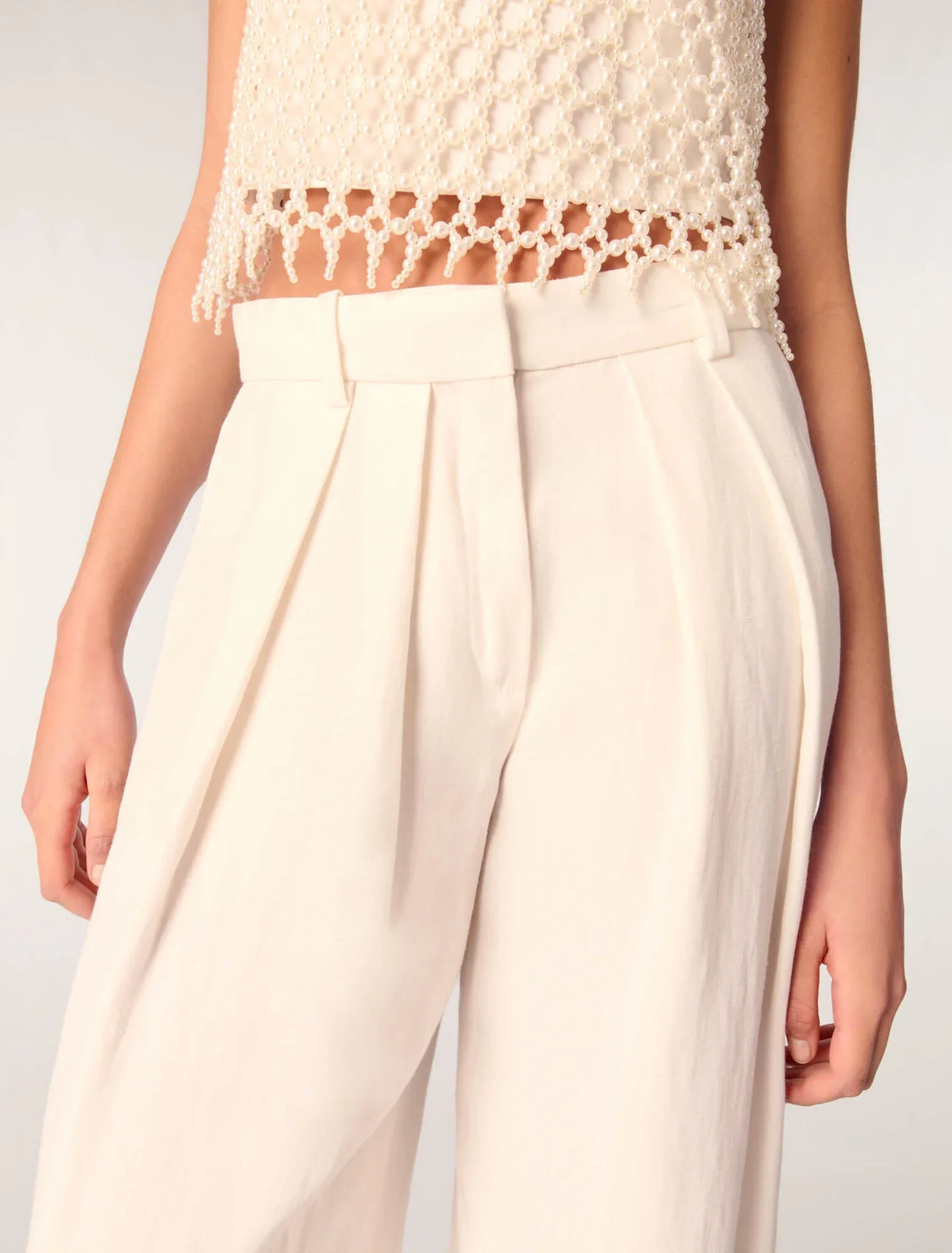 Wide-leg suit trousers Ecru - Image 5