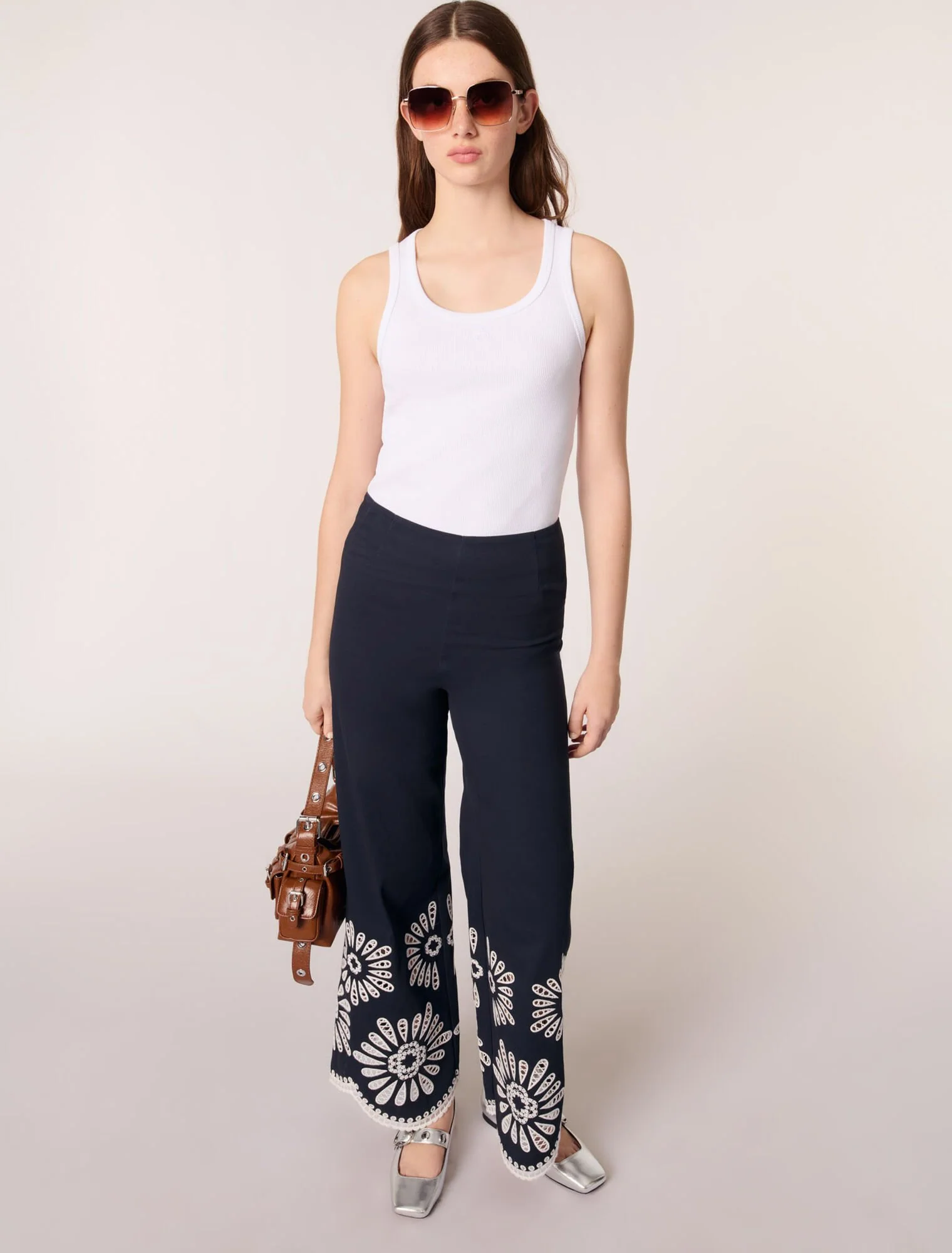 Trousers with crochet detail Navy - Image 4