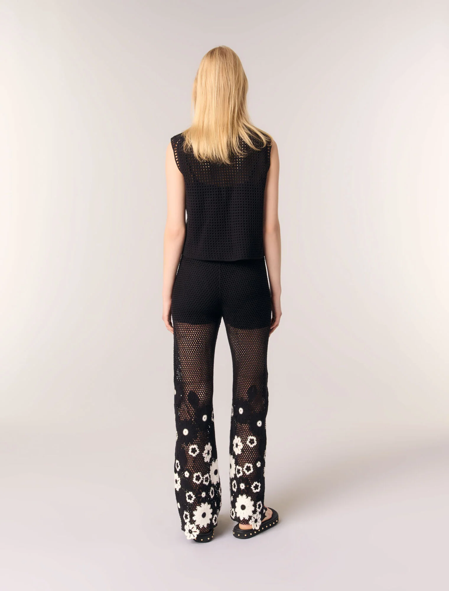 Floral crochet trousers Black / White - Image 3