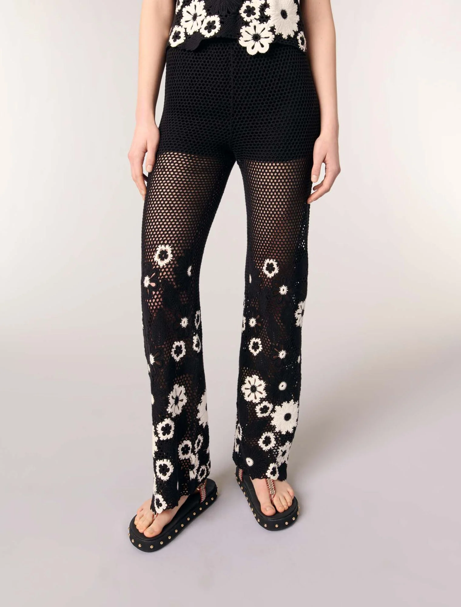 Floral crochet trousers Black / White - Image 4
