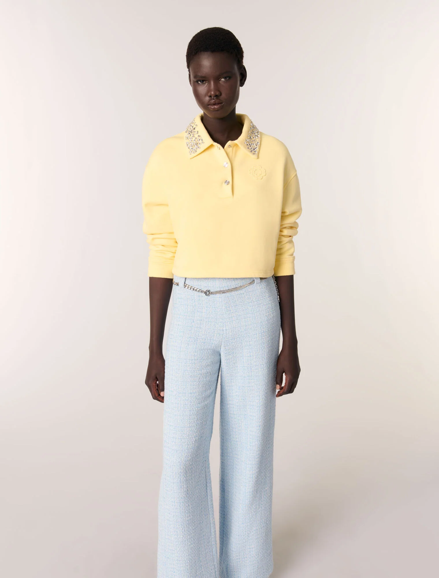 Tweed trousers with belt Blue Sky - Image 4