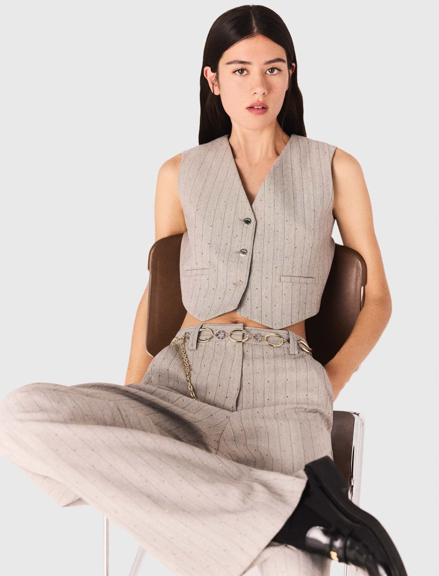 Rhinestone suit trousers Light Grey - Image 4