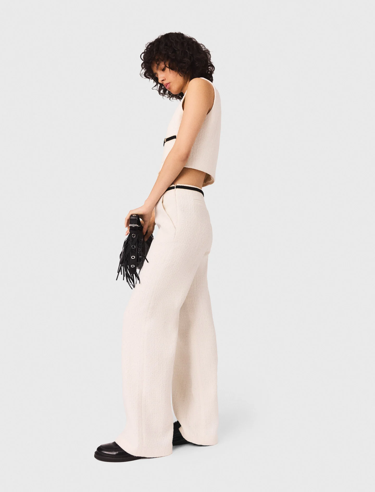 Tweed-effect trousers Ecru - Image 3