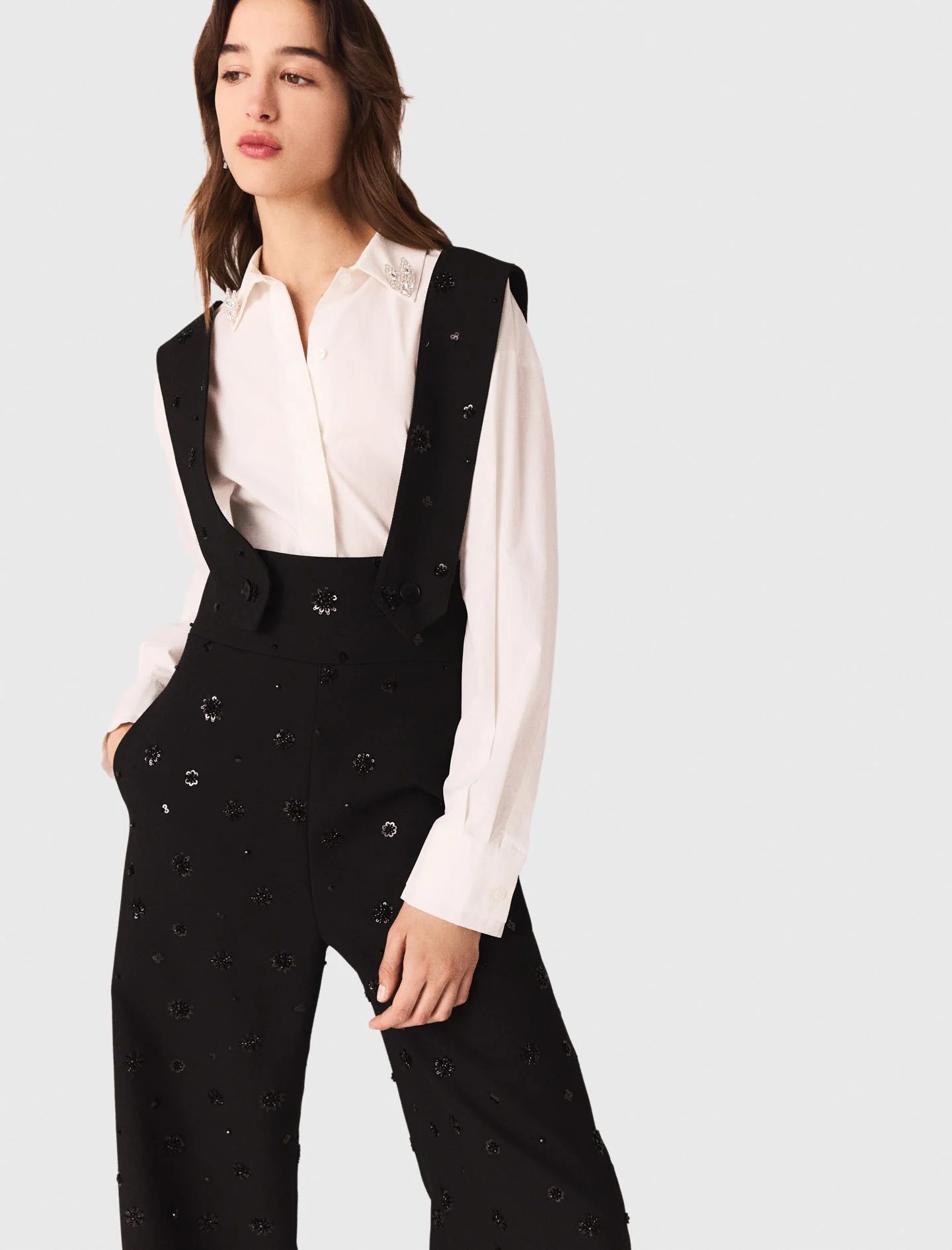 Embroidered trousers with braces Black - Image 2