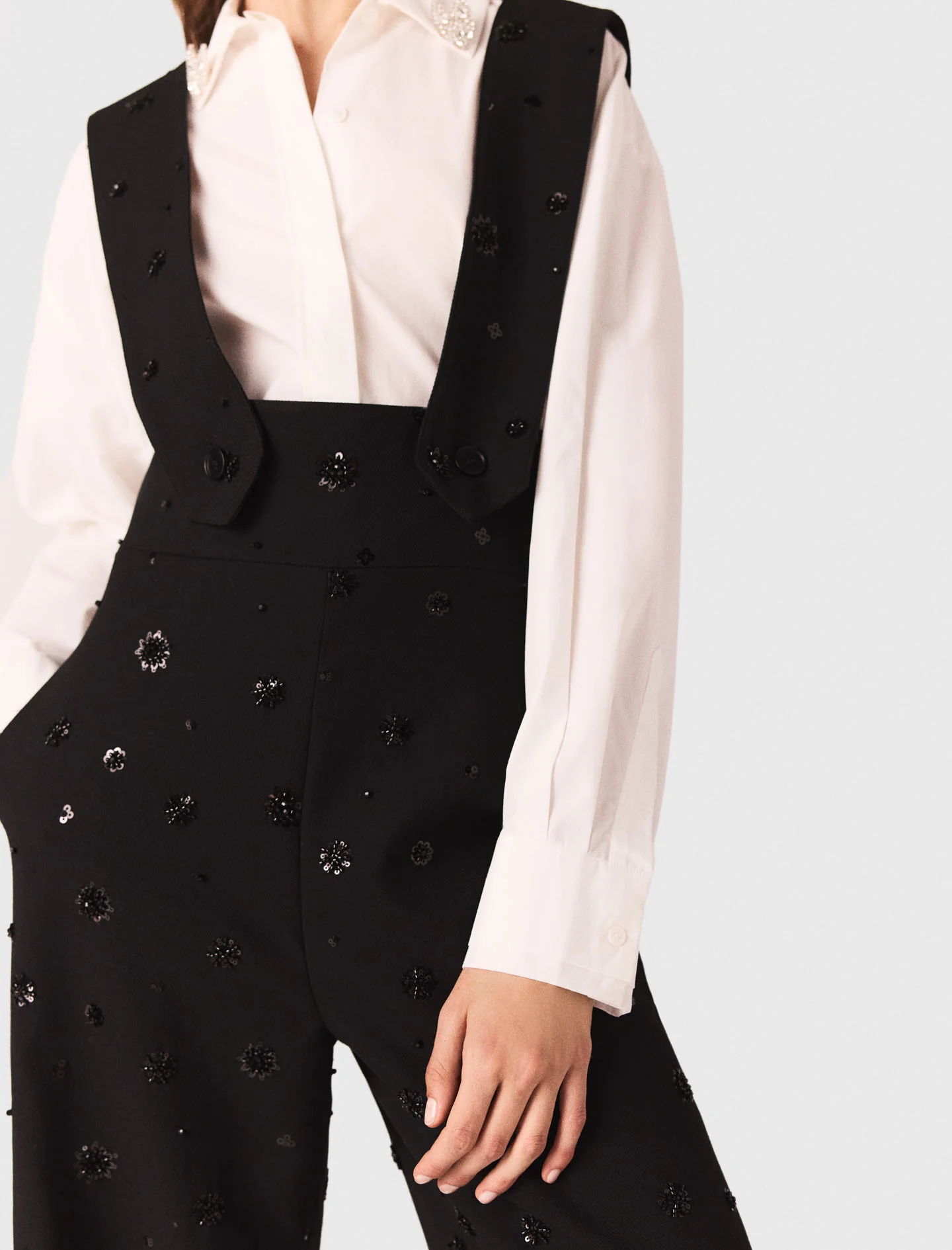 Embroidered trousers with braces Black - Image 3