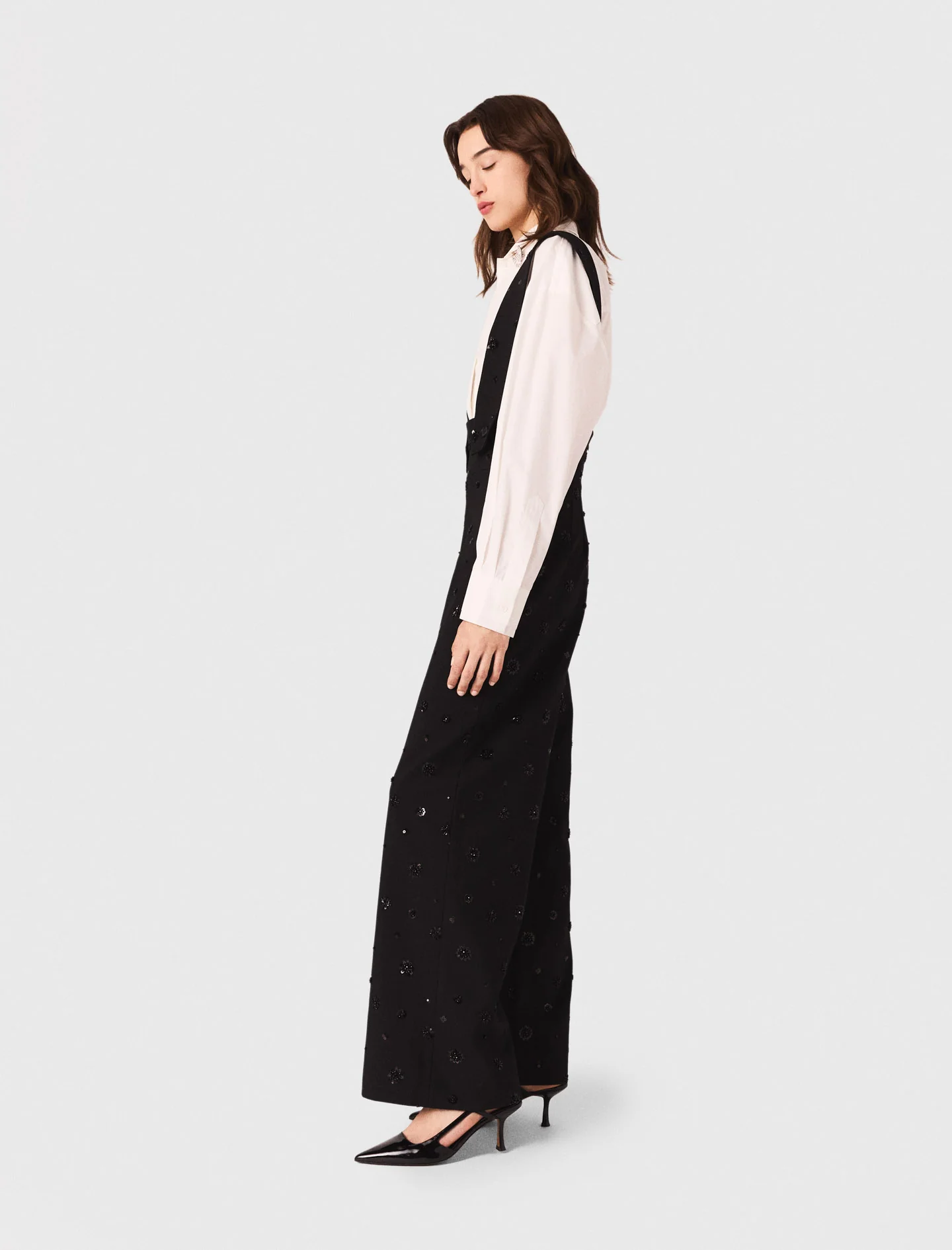 Embroidered trousers with braces Black - Image 4