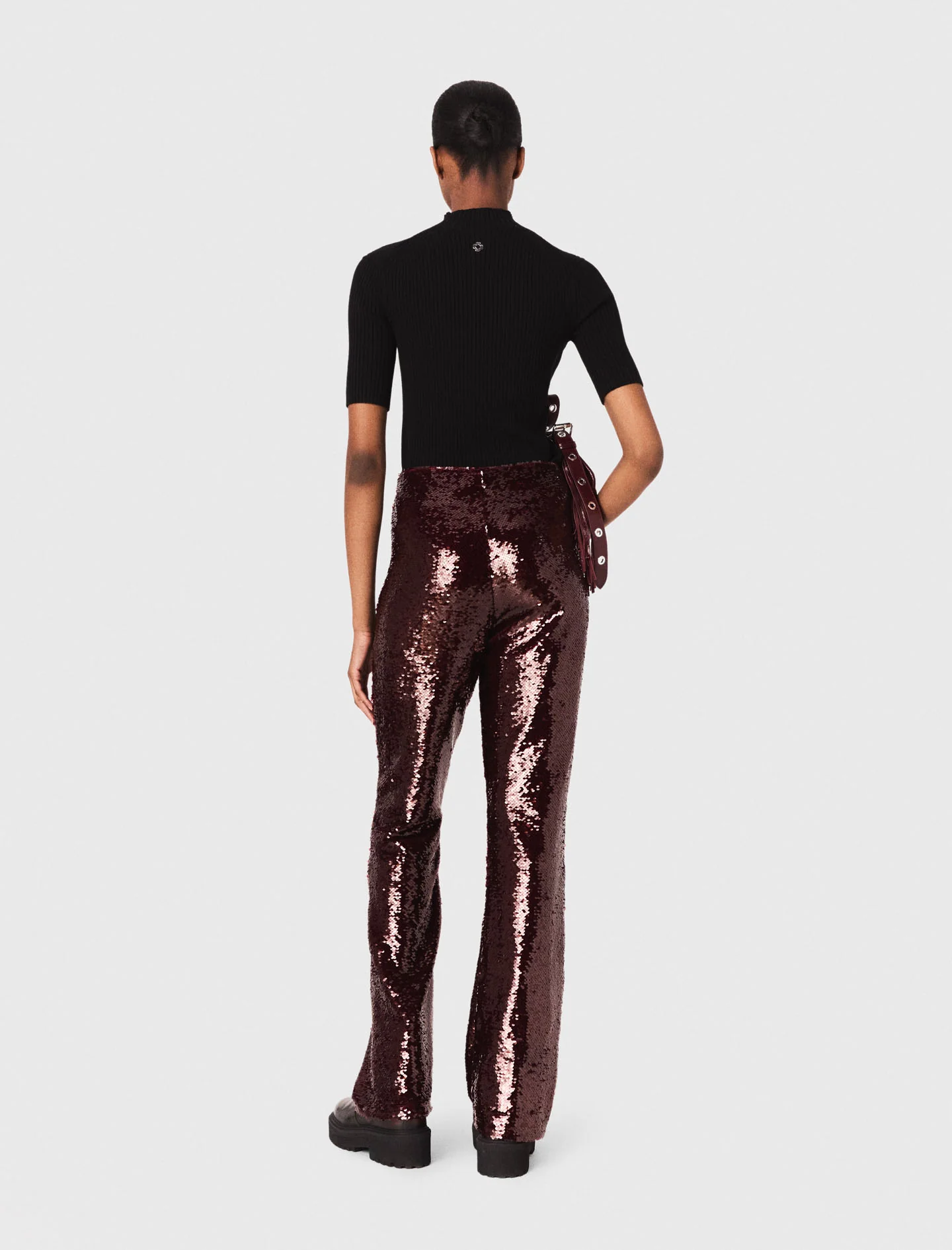 Sequin-embroidered trousers Burgundy - Image 3