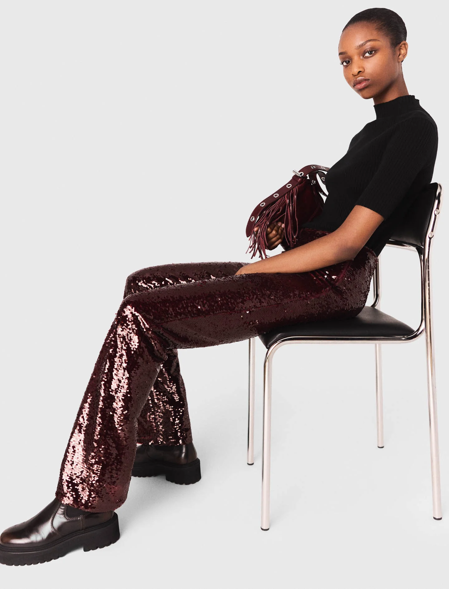 Sequin-embroidered trousers Burgundy - Image 4