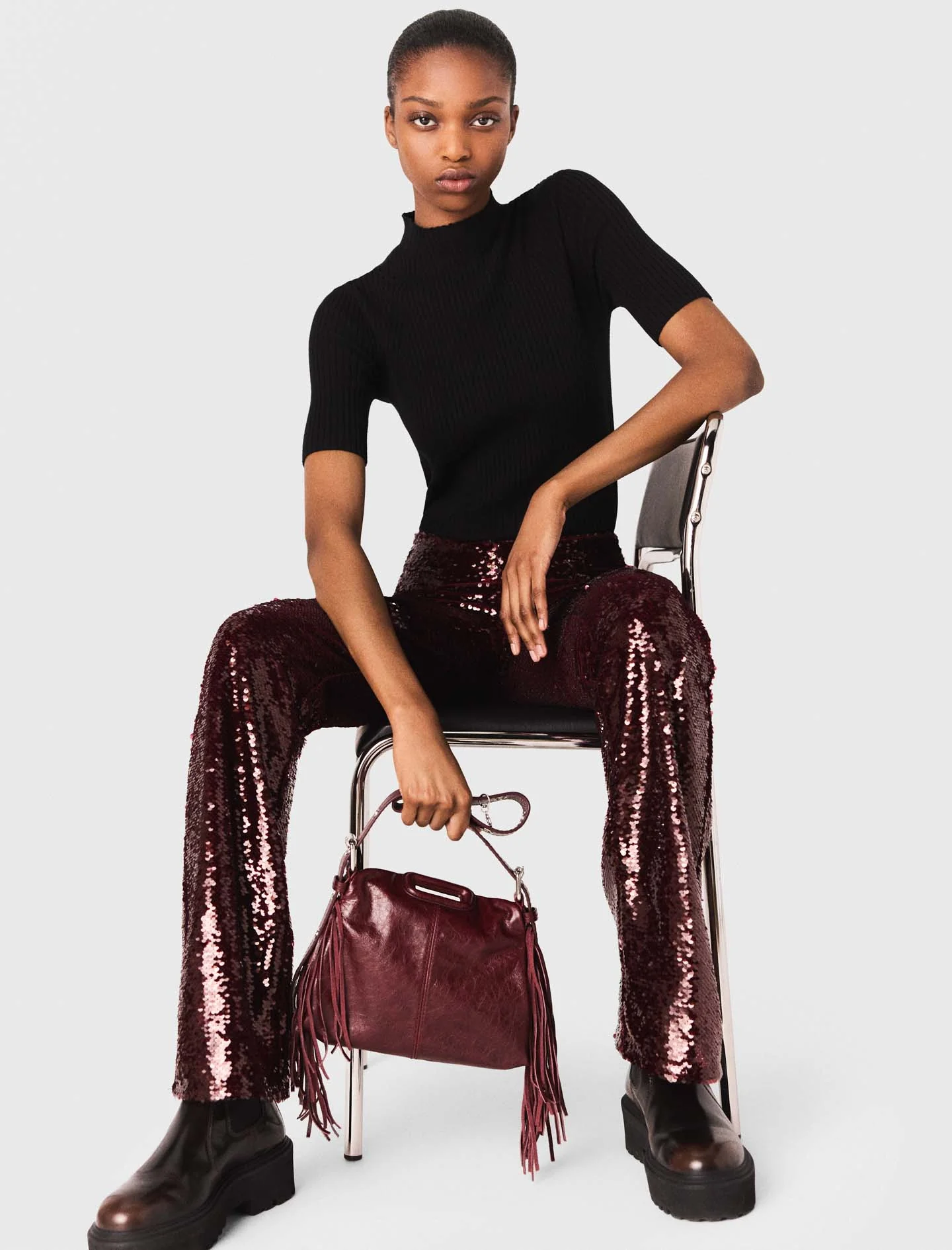 Sequin-embroidered trousers Burgundy - Image 5