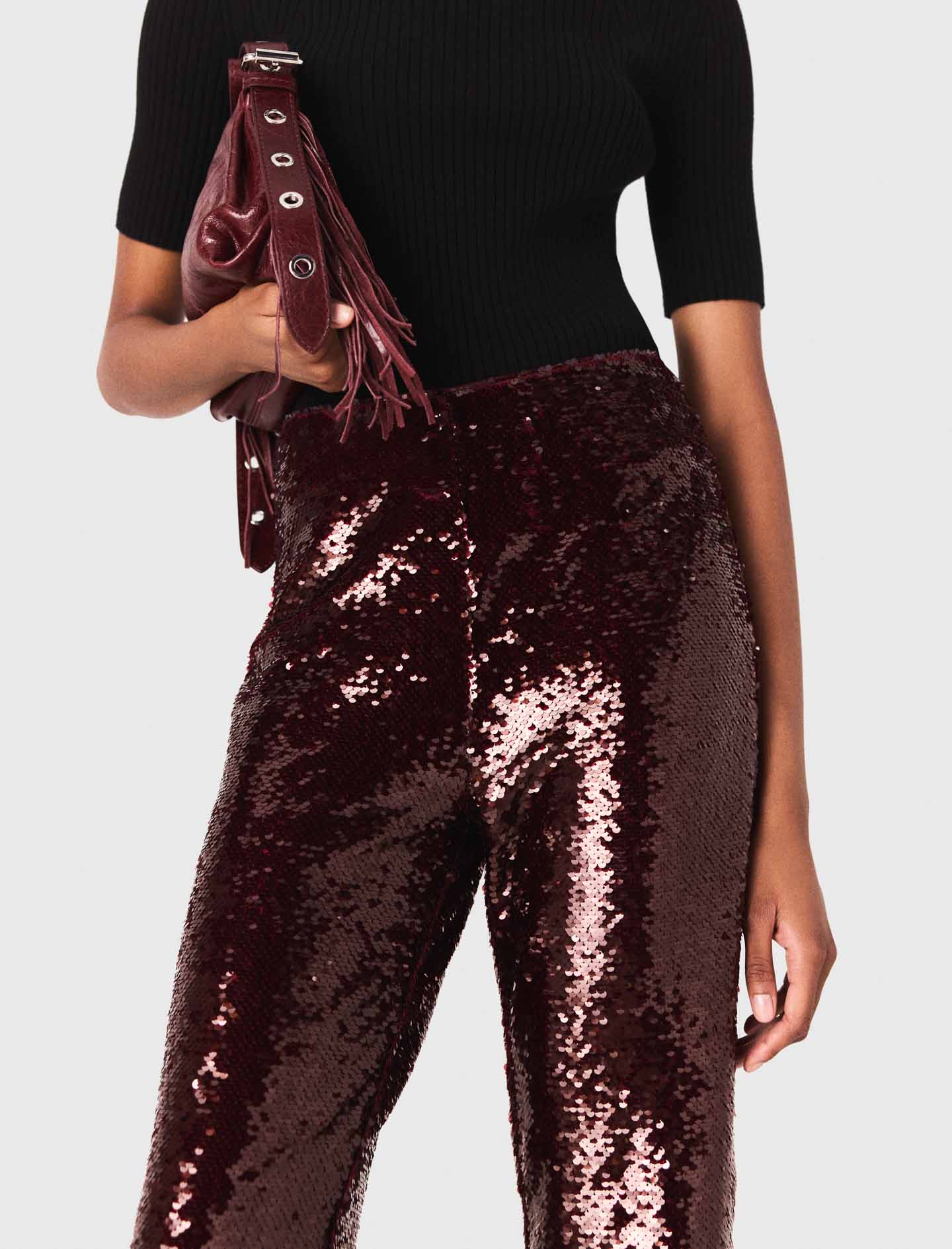 Sequin-embroidered trousers Burgundy - Image 6