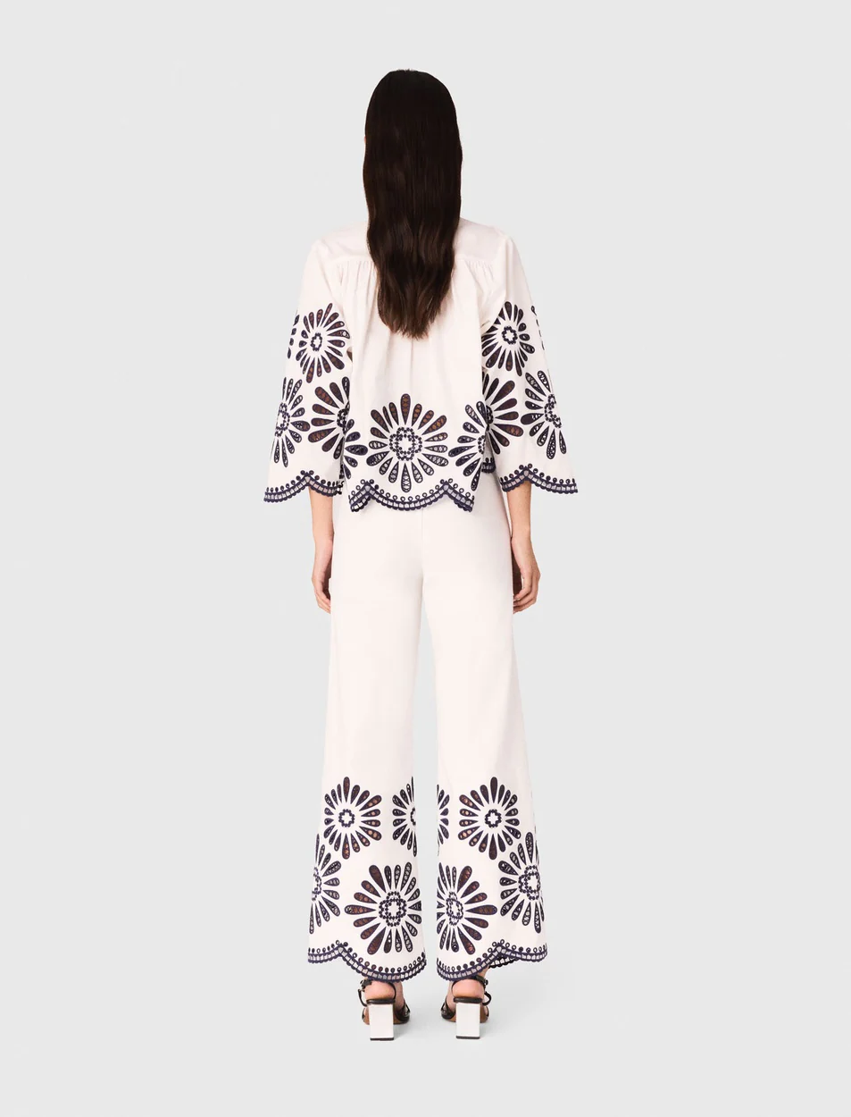 Trousers with crochet detail White/Navy - Image 3